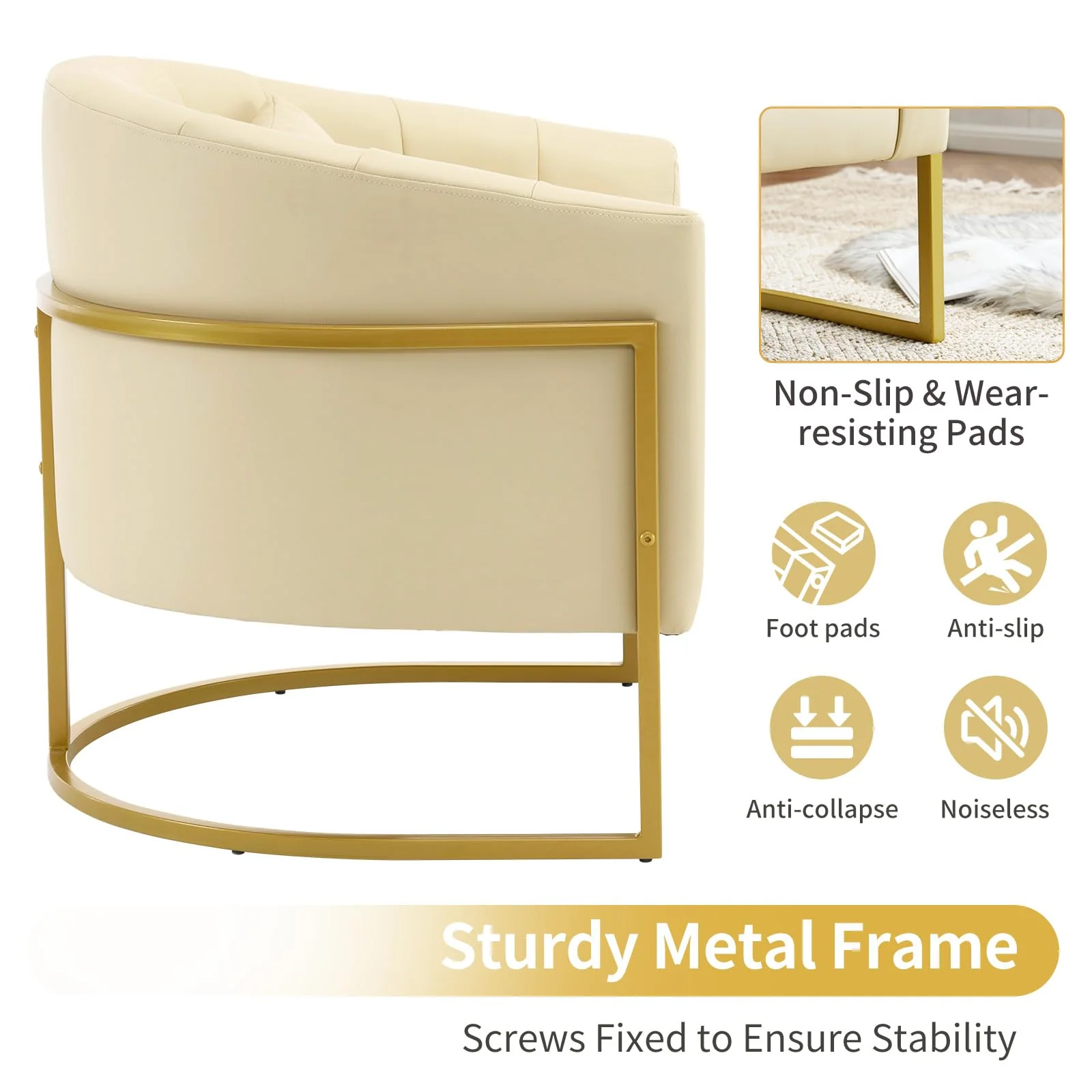 OmySalon Modern Velvet Vanity Manicure Chair with Gold Metal Support & Comfotable Armrest Pillow - Image 30