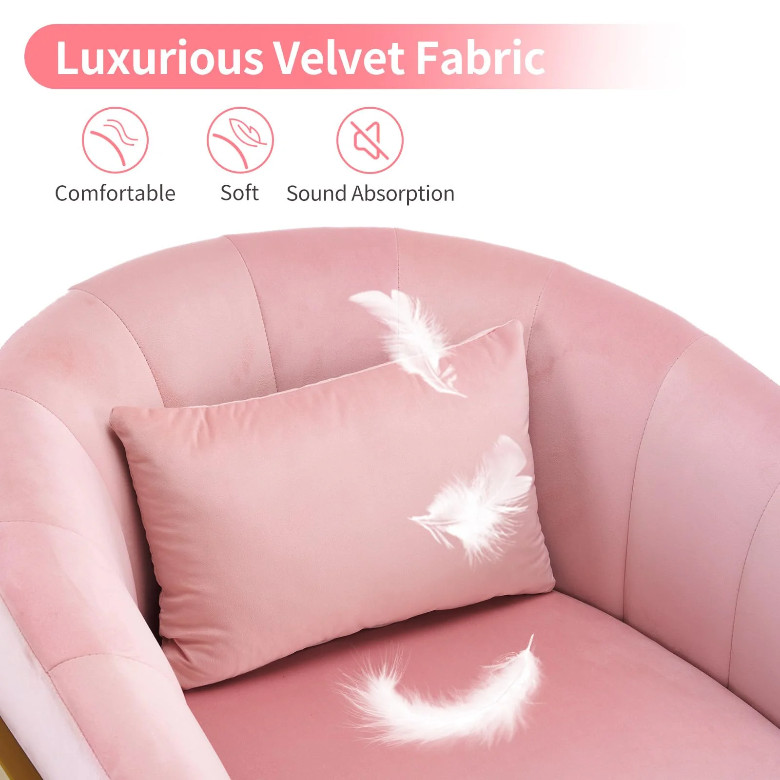 OmySalon Modern Velvet Vanity Manicure Chair with Gold Metal Support & Comfotable Armrest Pillow - Image 5