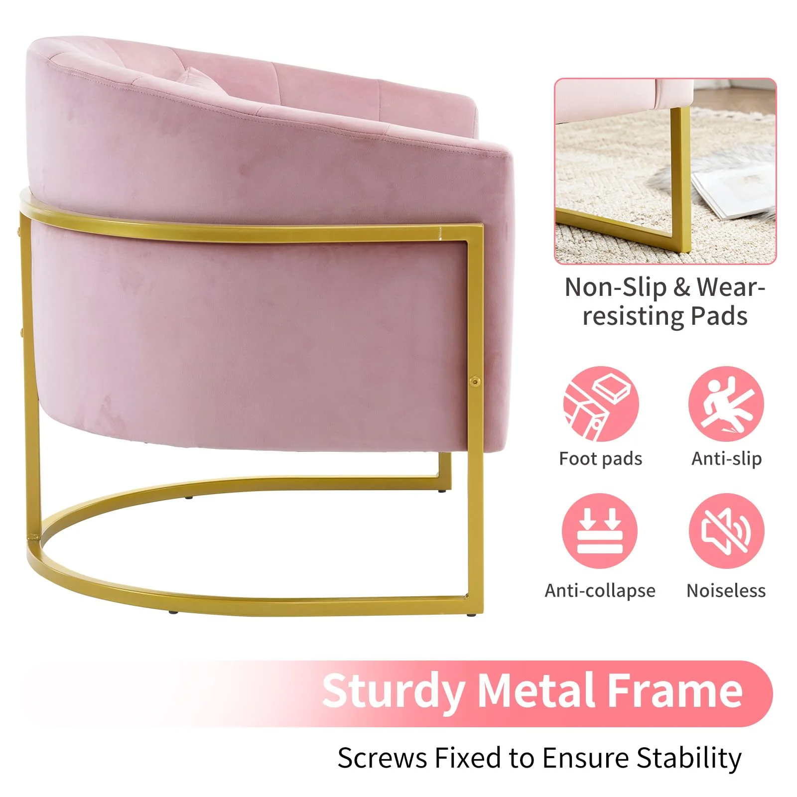 OmySalon Modern Velvet Vanity Manicure Chair with Gold Metal Support & Comfotable Armrest Pillow - Image 6