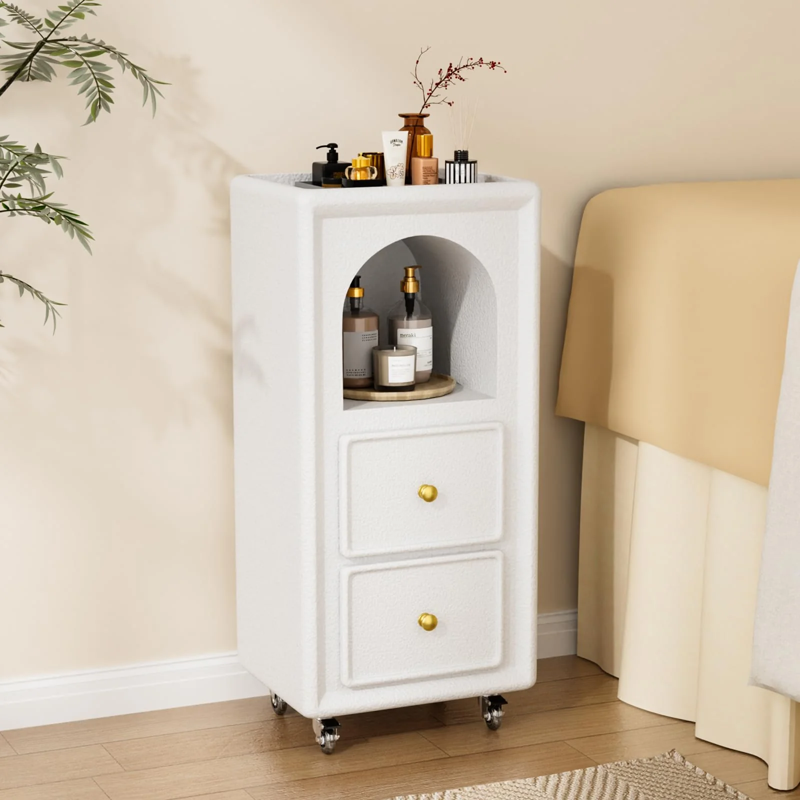 OmySalon Mordern Wooden Mobile Salon Trolley Cart w/Wheels & 2 Drawers 1 Open Shelf - Image 2