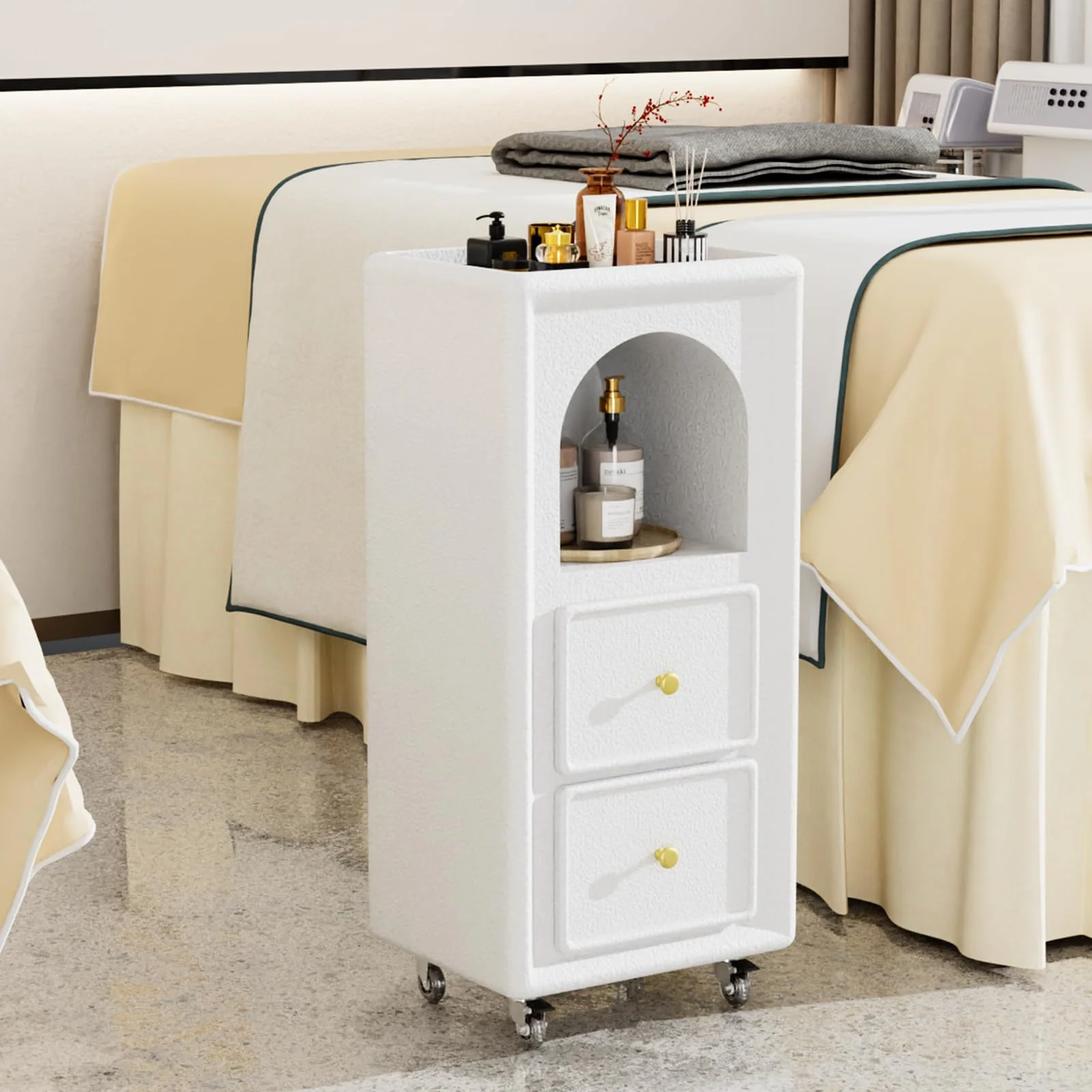 OmySalon Mordern Wooden Mobile Salon Trolley Cart w/Wheels & 2 Drawers 1 Open Shelf - Image 8