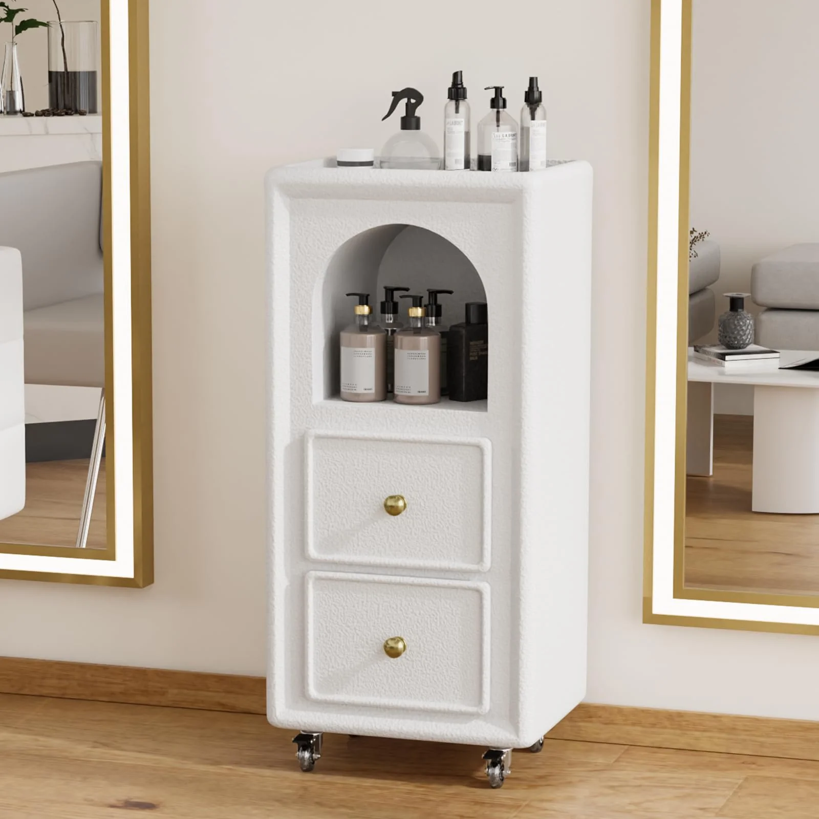 OmySalon Mordern Wooden Mobile Salon Trolley Cart w/Wheels & 2 Drawers 1 Open Shelf - Image 9
