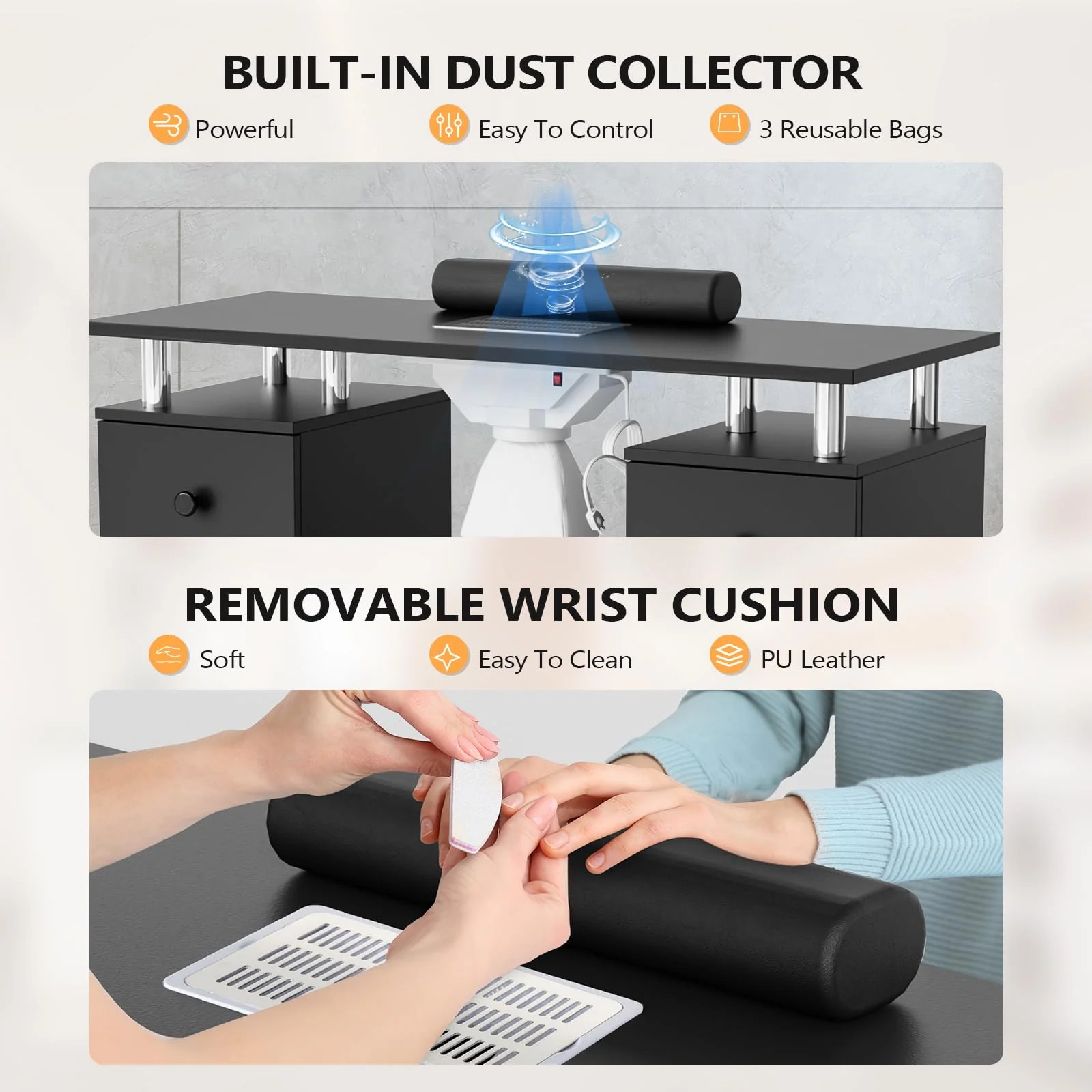 OmySalon MT-DCCH Nail Manicure Table and Chair Set w/Electric Dust Collector & Wrist Rest - Image 11