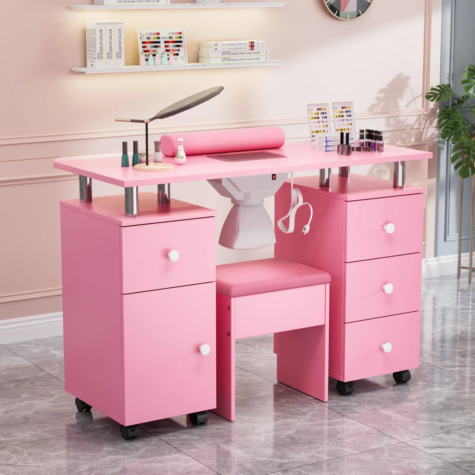 OmySalon MT-DCCH Nail Manicure Table and Chair Set w/Electric Dust Collector & Wrist Rest - Image 15