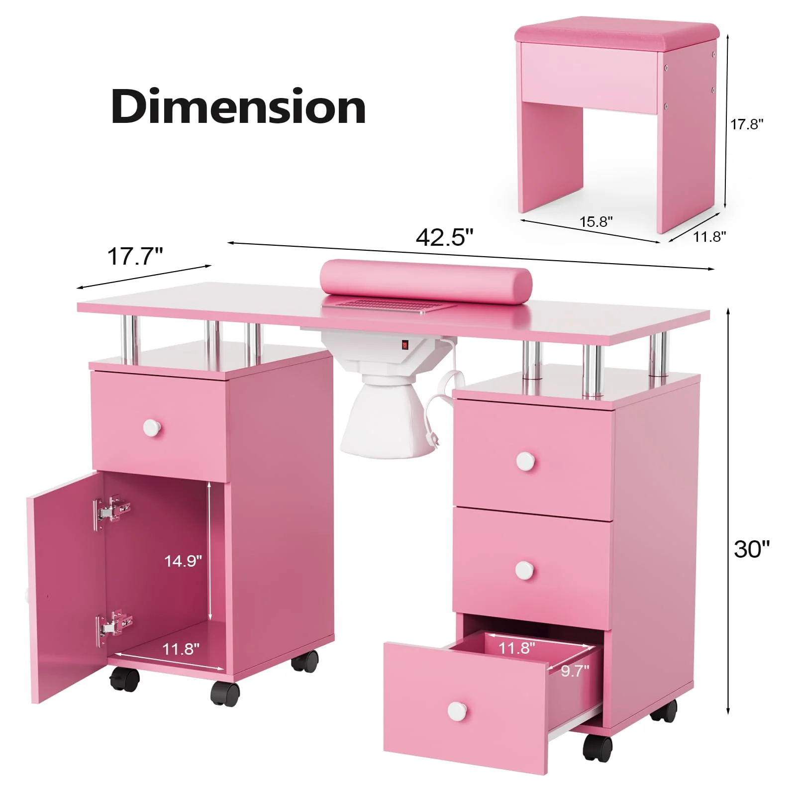 OmySalon MT-DCCH Nail Manicure Table and Chair Set w/Electric Dust Collector & Wrist Rest - Image 16