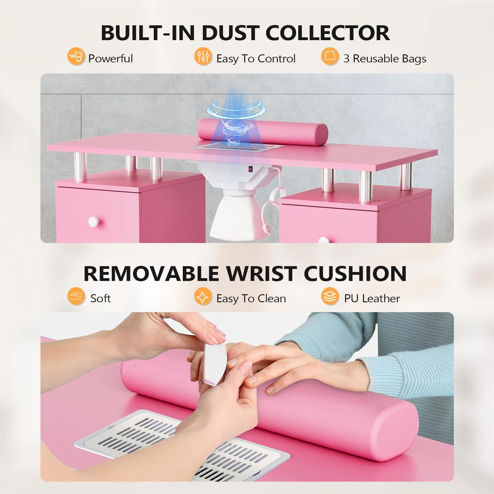 OmySalon MT-DCCH Nail Manicure Table and Chair Set w/Electric Dust Collector & Wrist Rest - Image 18