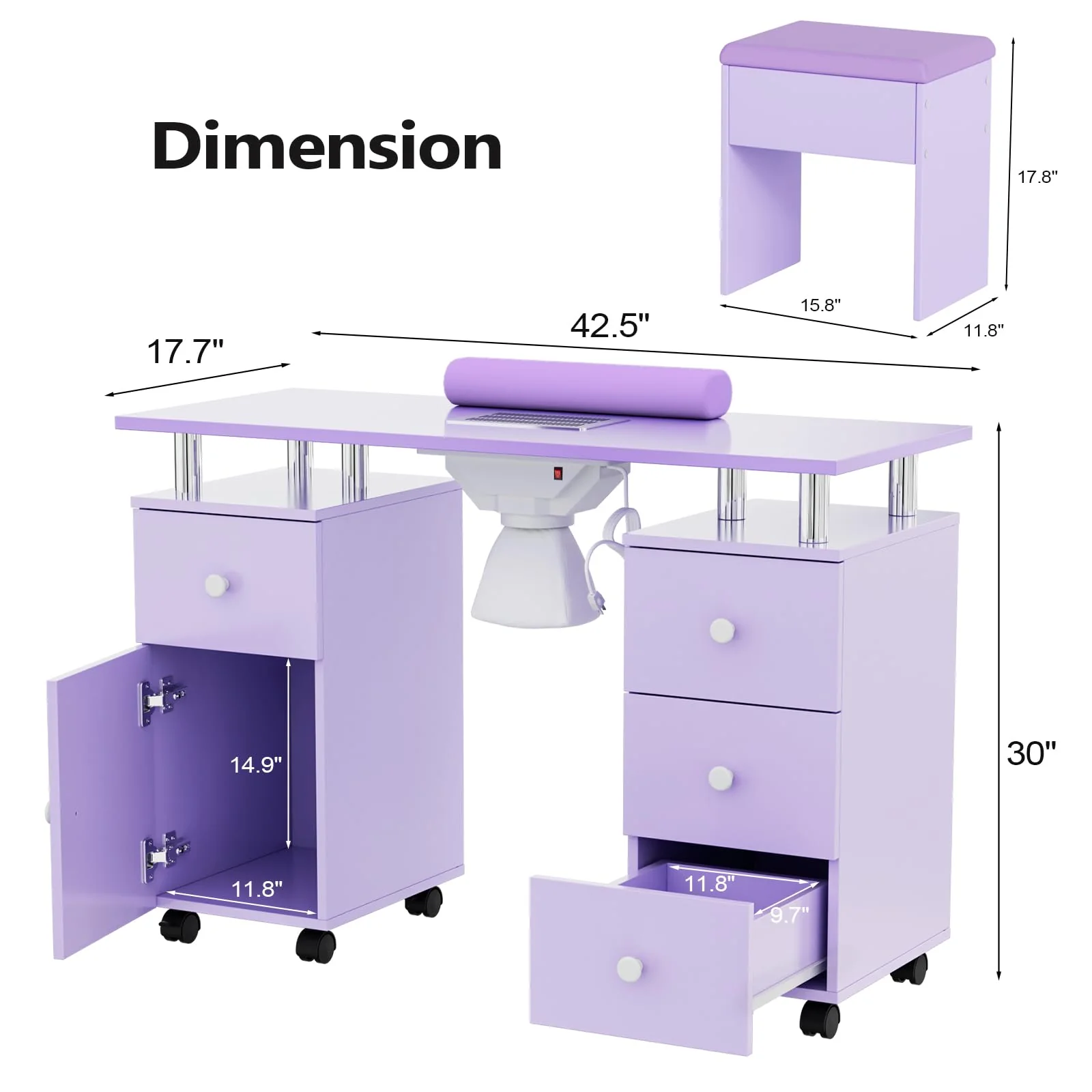 OmySalon MT-DCCH Nail Manicure Table and Chair Set w/Electric Dust Collector & Wrist Rest - Image 23