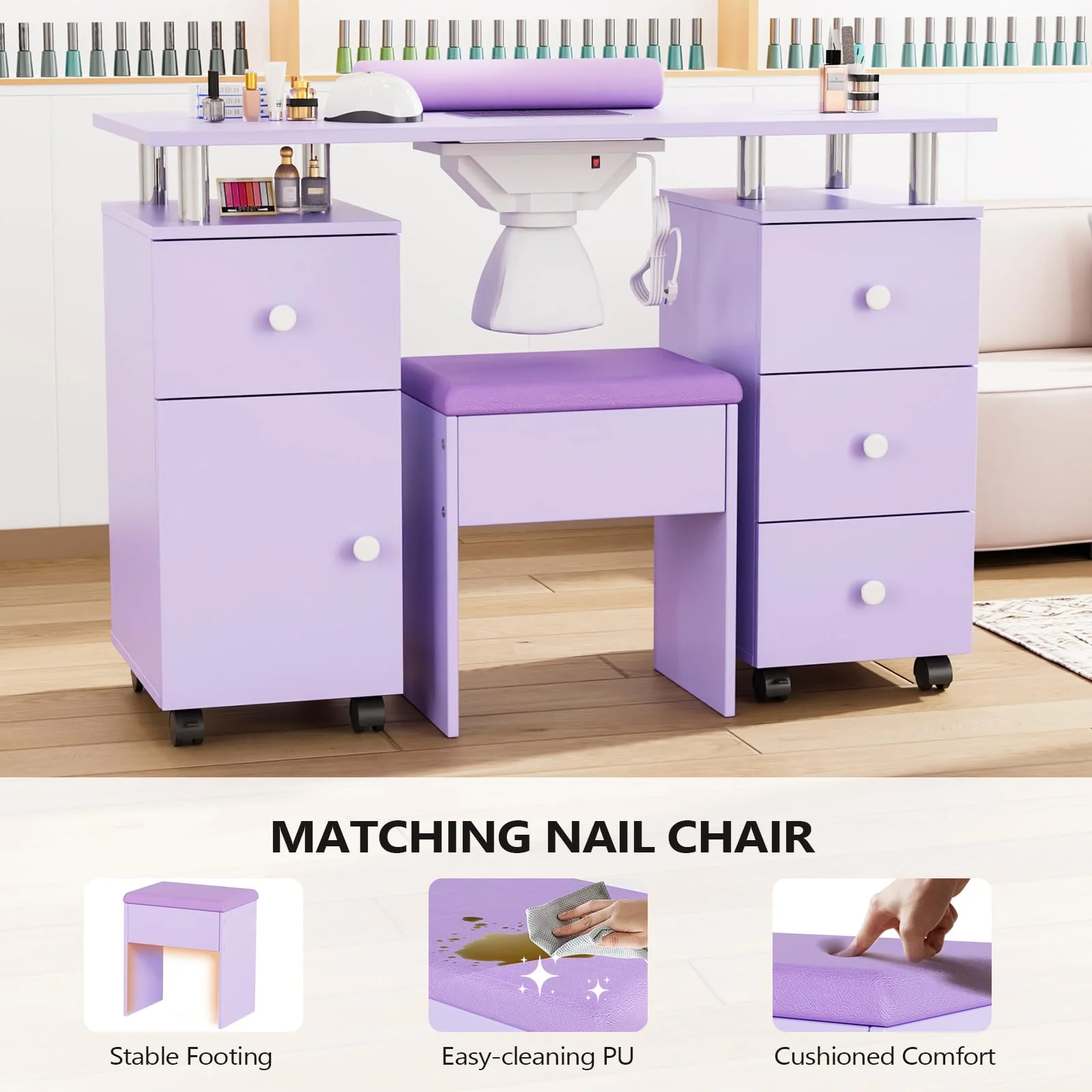 OmySalon MT-DCCH Nail Manicure Table and Chair Set w/Electric Dust Collector & Wrist Rest - Image 24