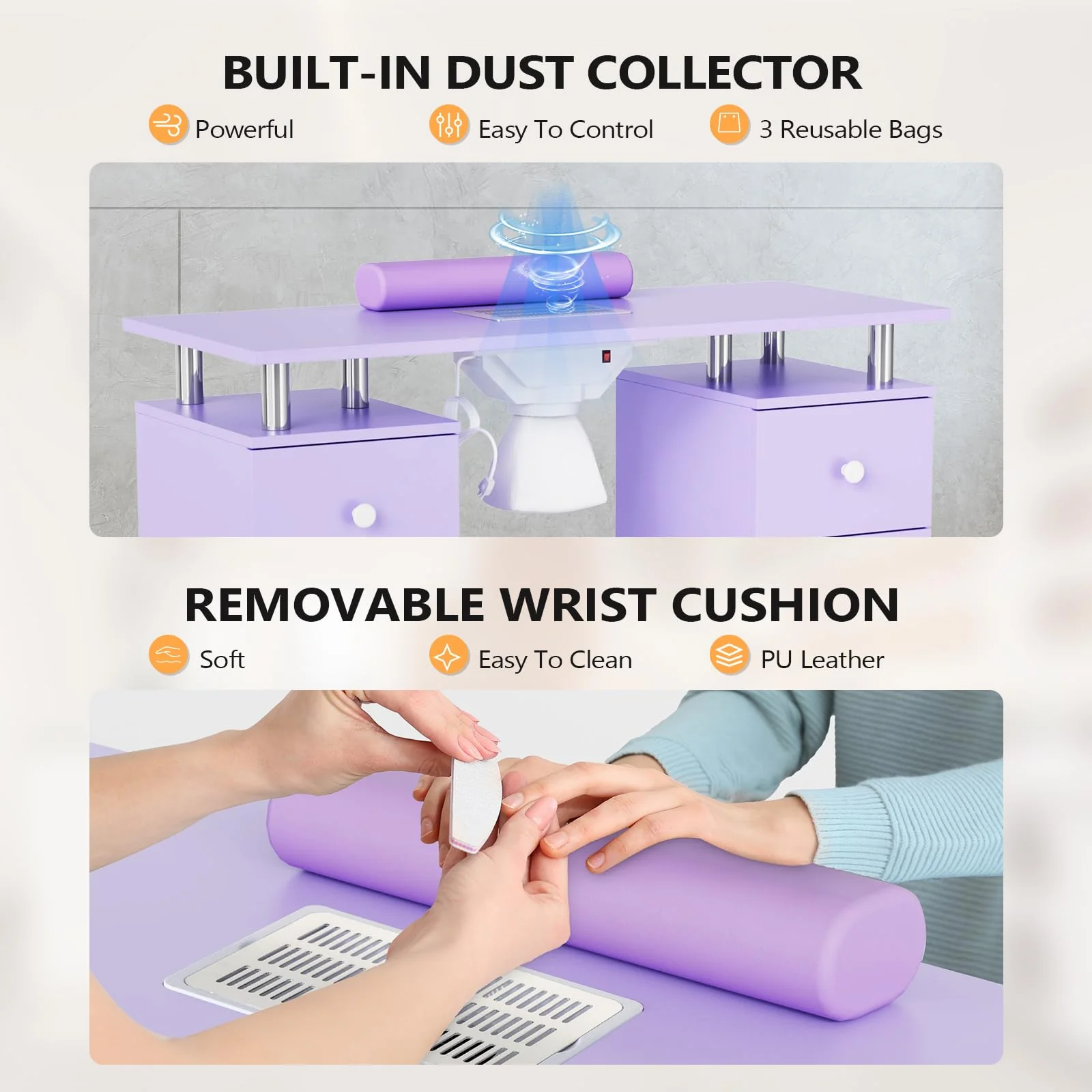 OmySalon MT-DCCH Nail Manicure Table and Chair Set w/Electric Dust Collector & Wrist Rest - Image 25