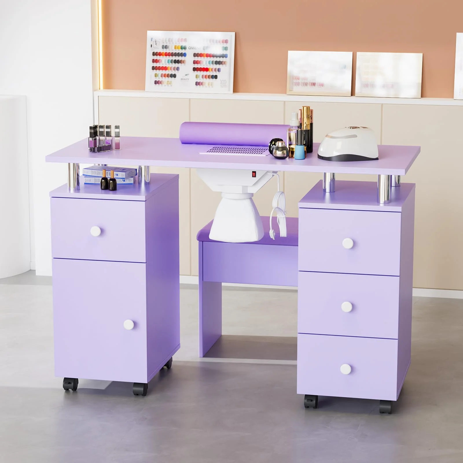 OmySalon MT-DCCH Nail Manicure Table and Chair Set w/Electric Dust Collector & Wrist Rest - Image 27