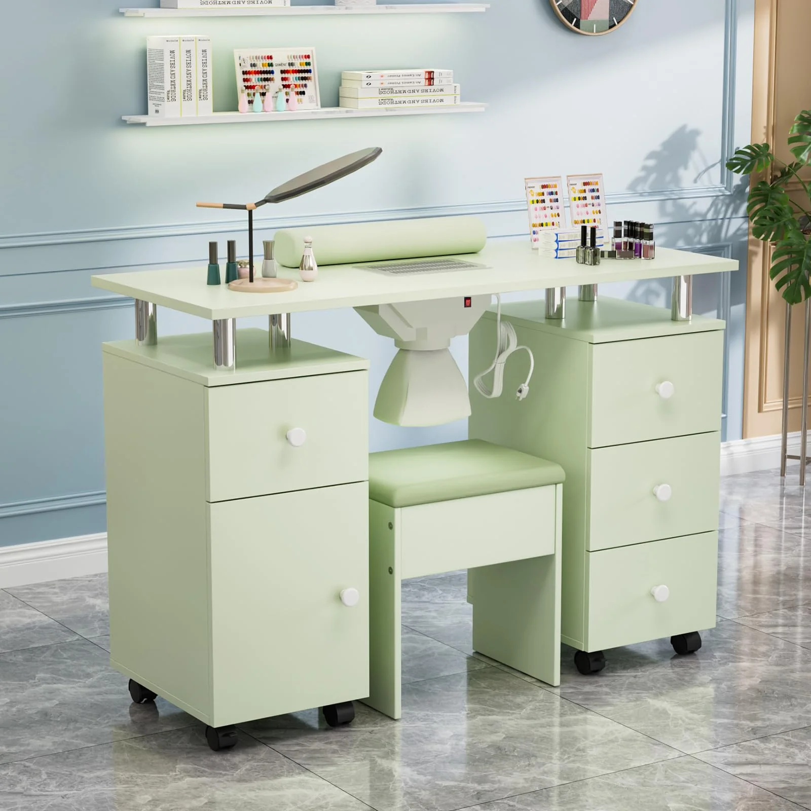OmySalon MT-DCCH Nail Manicure Table and Chair Set w/Electric Dust Collector & Wrist Rest - Image 29