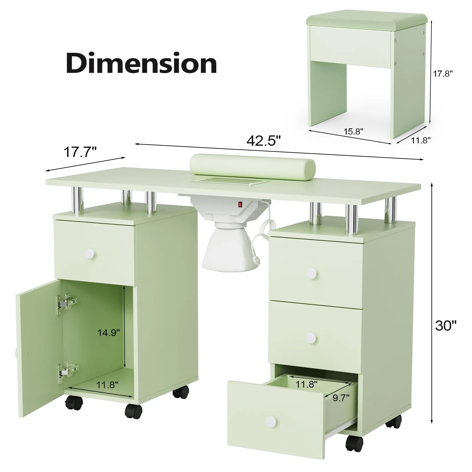 OmySalon MT-DCCH Nail Manicure Table and Chair Set w/Electric Dust Collector & Wrist Rest - Image 30