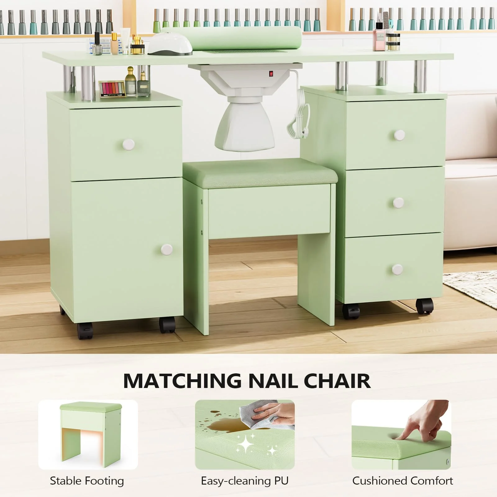 OmySalon MT-DCCH Nail Manicure Table and Chair Set w/Electric Dust Collector & Wrist Rest - Image 31
