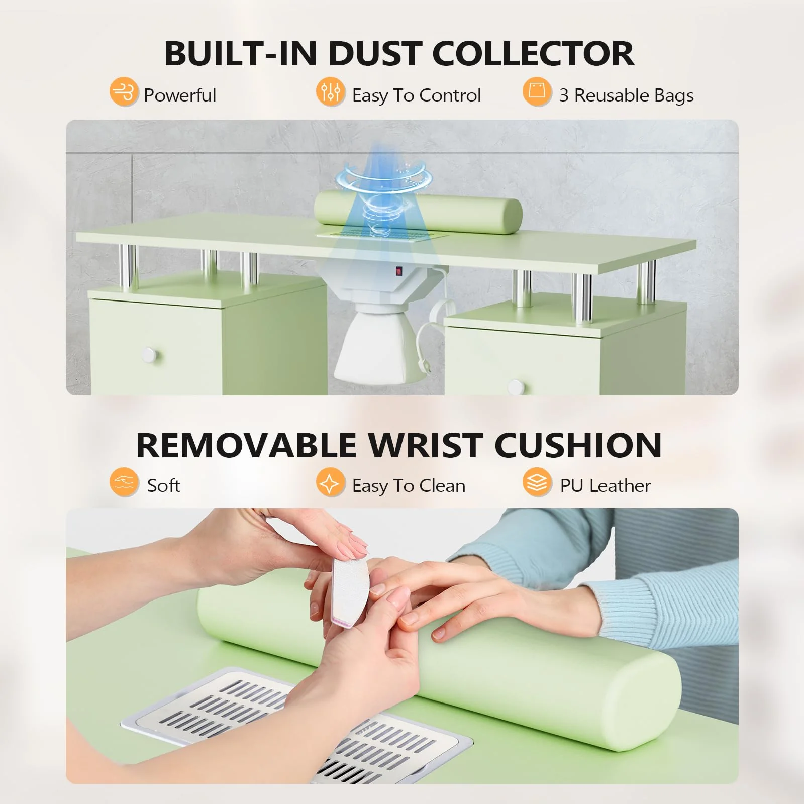 OmySalon MT-DCCH Nail Manicure Table and Chair Set w/Electric Dust Collector & Wrist Rest - Image 32