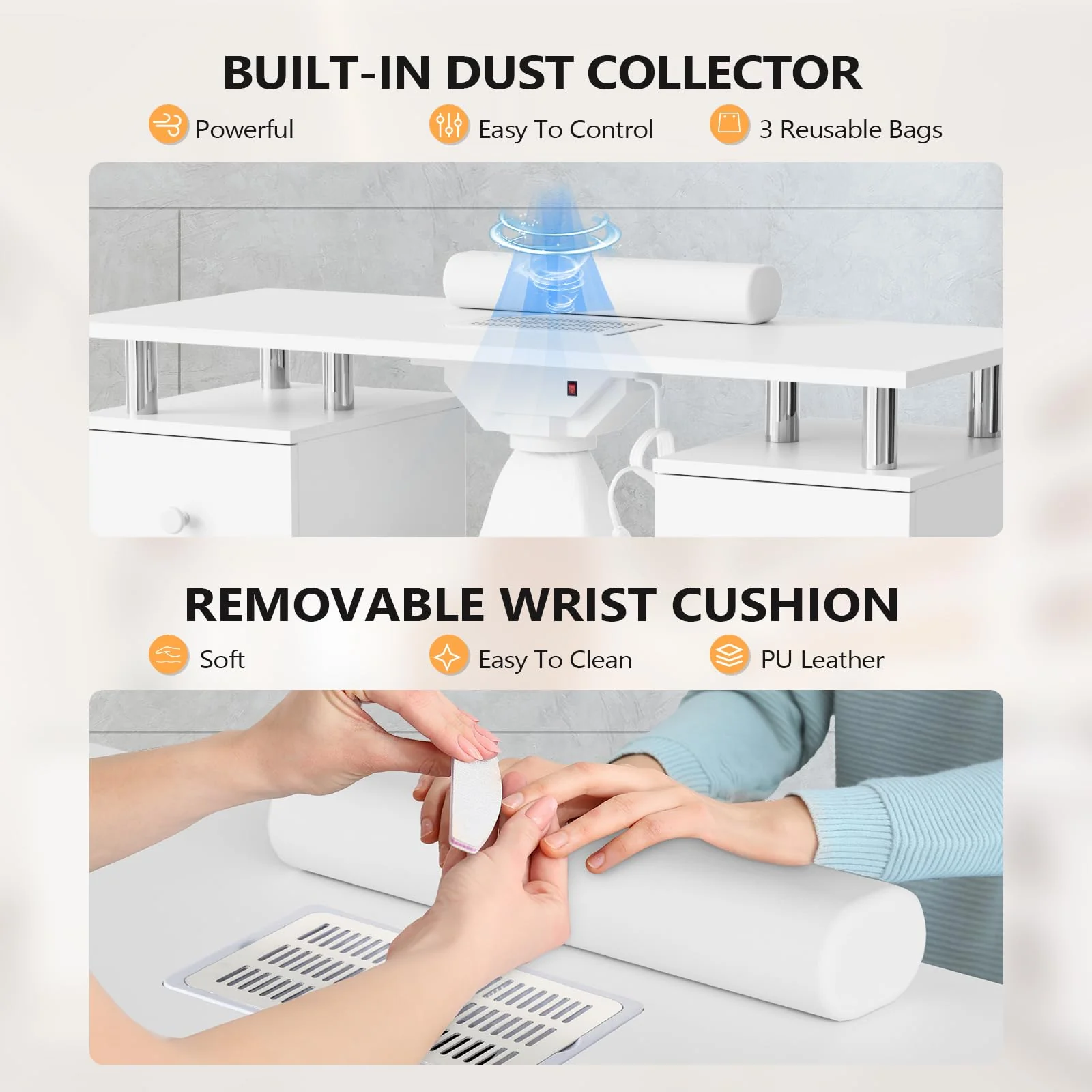 OmySalon MT-DCCH Nail Manicure Table and Chair Set w/Electric Dust Collector & Wrist Rest - Image 5