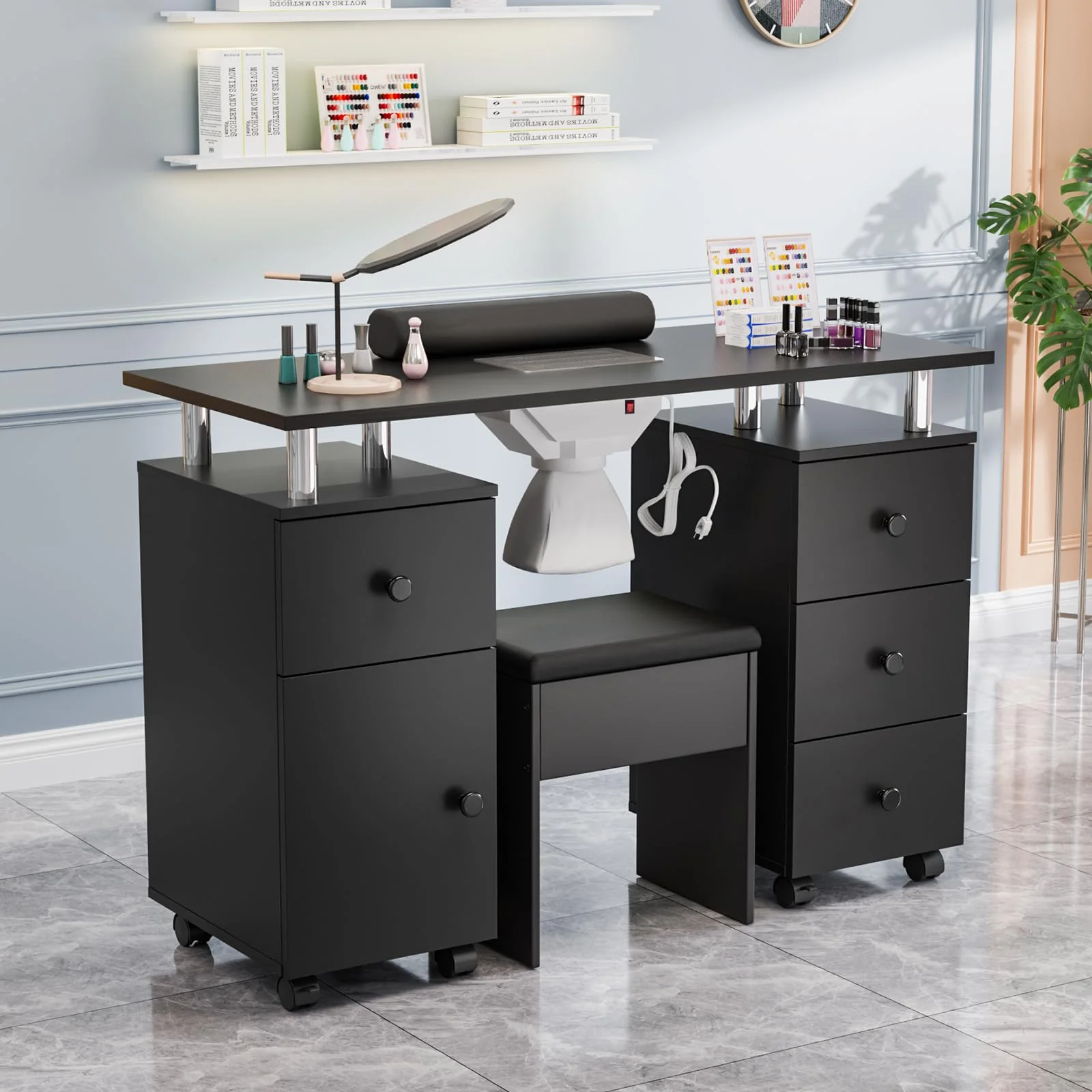 OmySalon MT-DCCH Nail Manicure Table and Chair Set w/Electric Dust Collector & Wrist Rest - Image 8