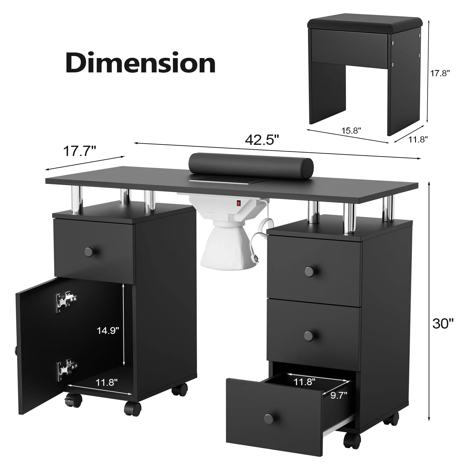 OmySalon MT-DCCH Nail Manicure Table and Chair Set w/Electric Dust Collector & Wrist Rest - Image 9