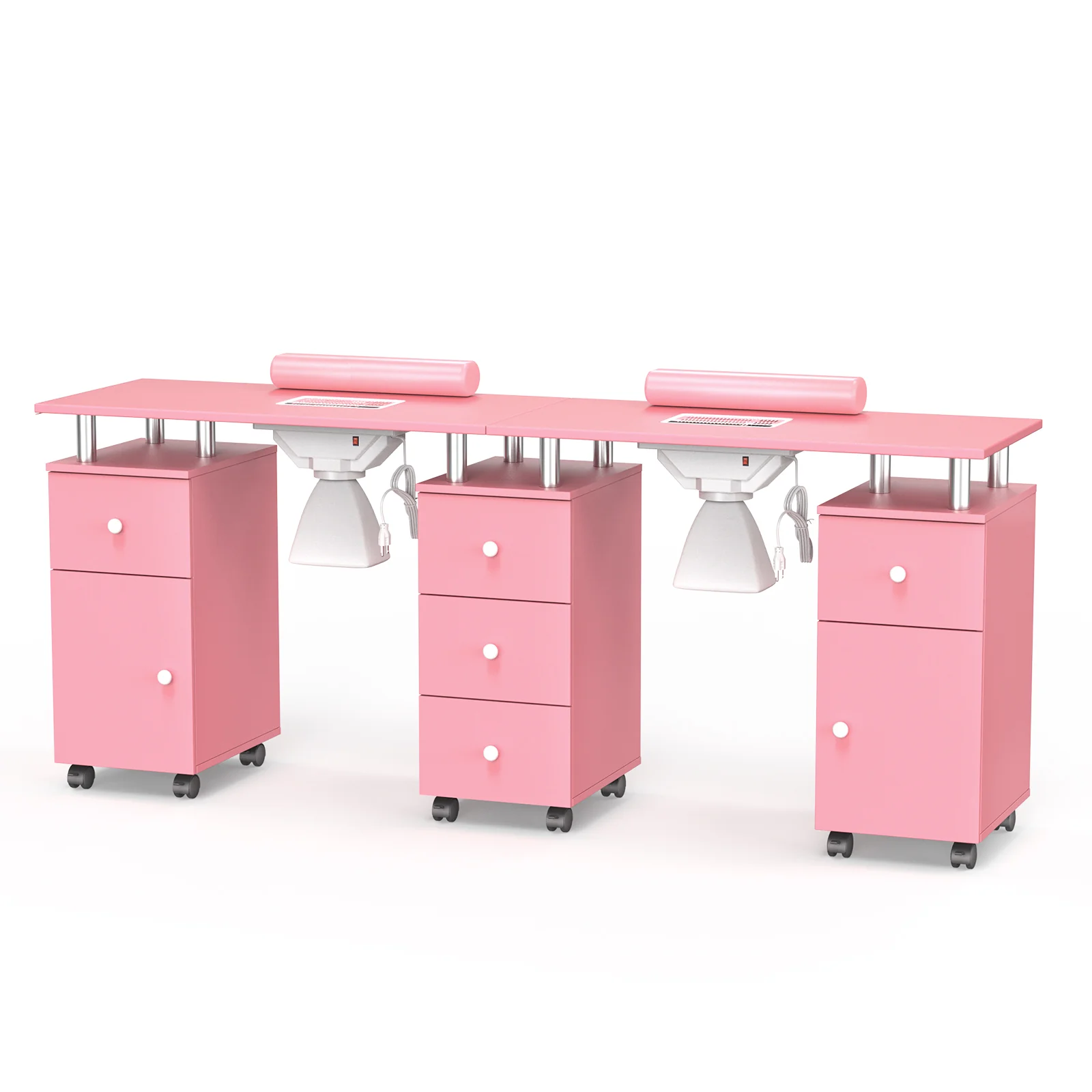 Omysalon MT-DS Double Manicure Table w/2 Electric Dust Collectors & Wrist Rest & 5 Drawers 2 Cabinets 3 open Spaces - Image 17