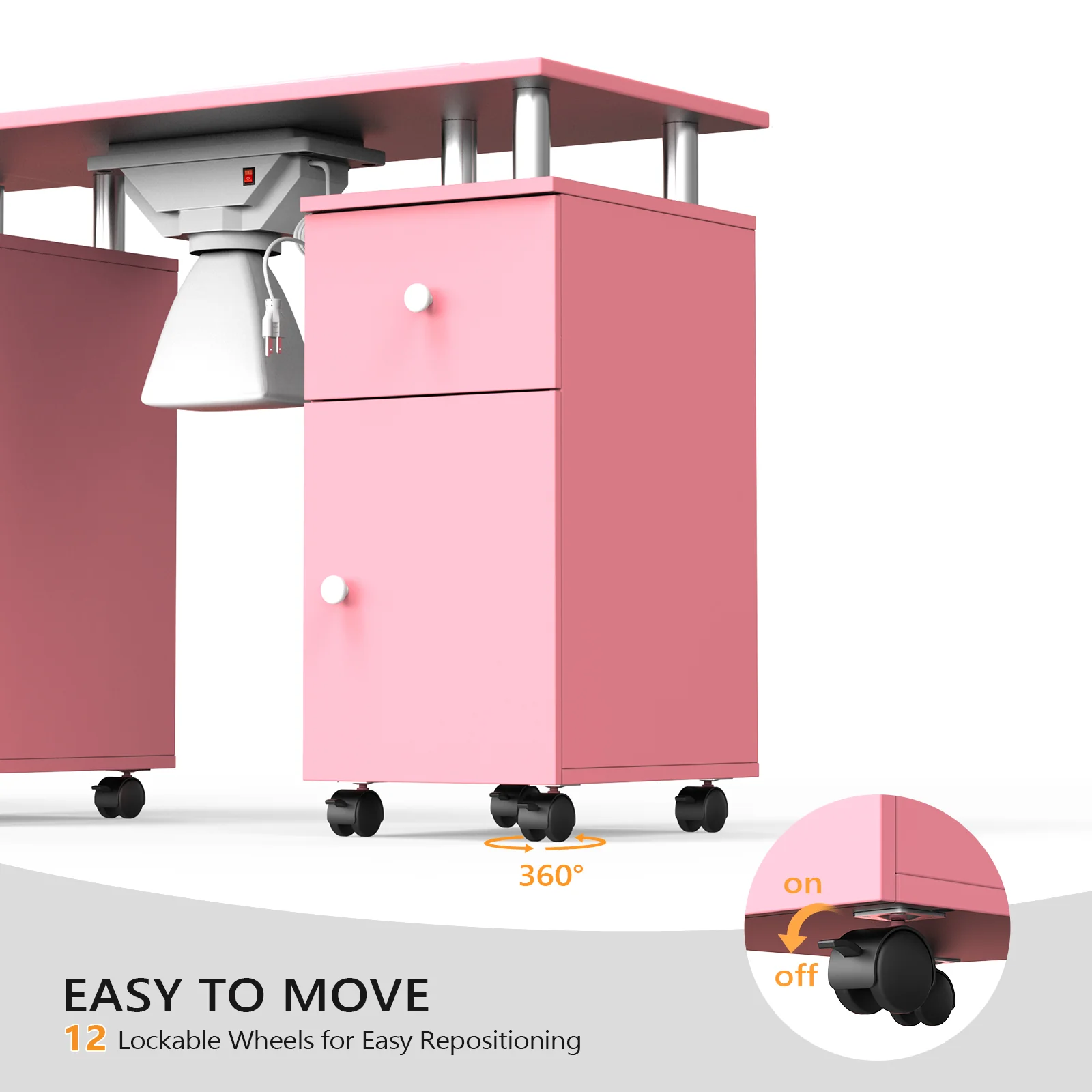 Omysalon MT-DS Double Manicure Table w/2 Electric Dust Collectors & Wrist Rest & 5 Drawers 2 Cabinets 3 open Spaces - Image 21