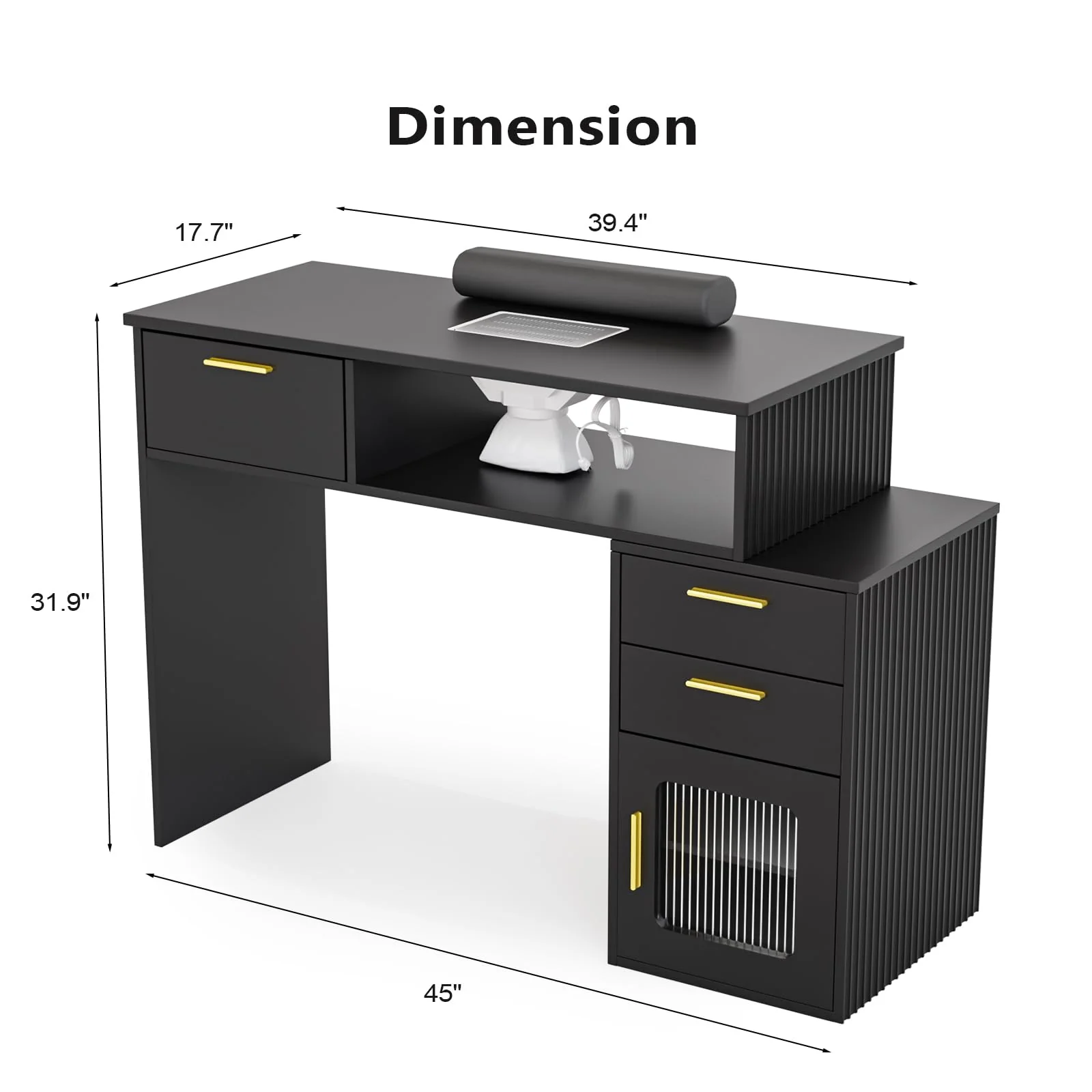 OmySalon MT-FL Nail Manicure Table w/Fluted Glass Cabinet & Electric Dust Collector & & Wrist Rest - Image 10