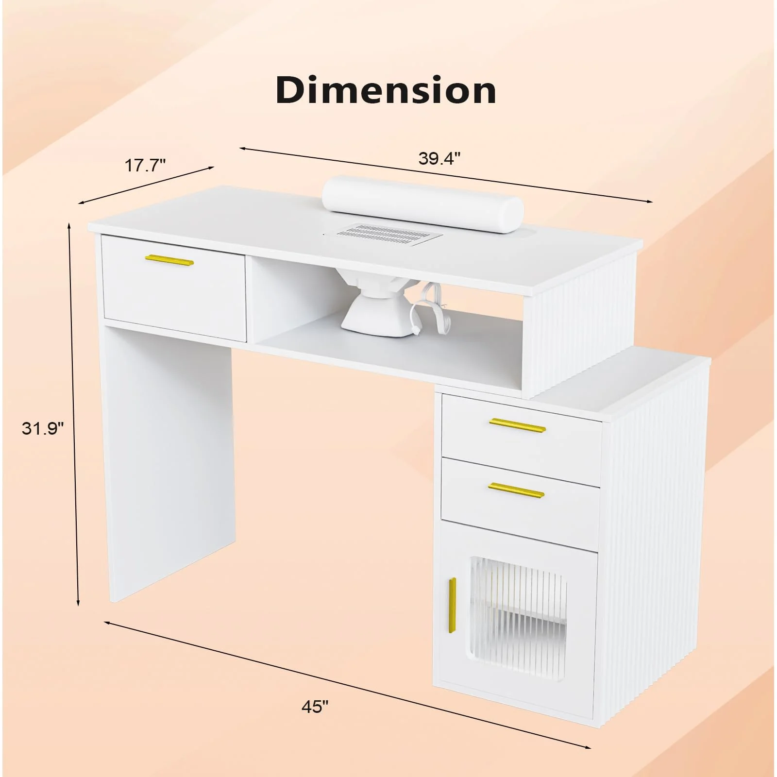 OmySalon MT-FL Nail Manicure Table w/Fluted Glass Cabinet & Electric Dust Collector & & Wrist Rest - Image 3