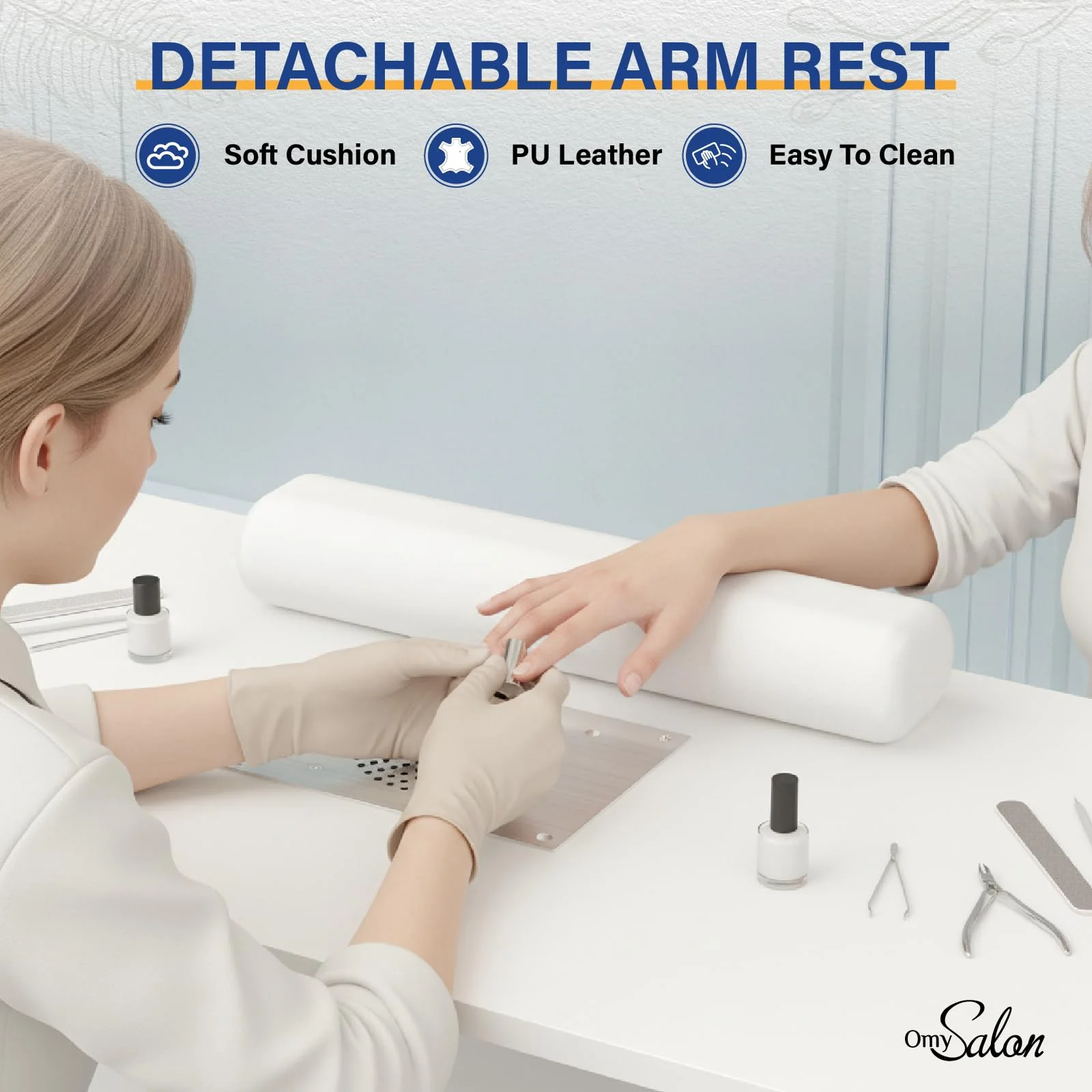 OmySalon MT-FORMED Nail Manicure Table w/Electric Dust Collector & Wrist Rest - Image 13
