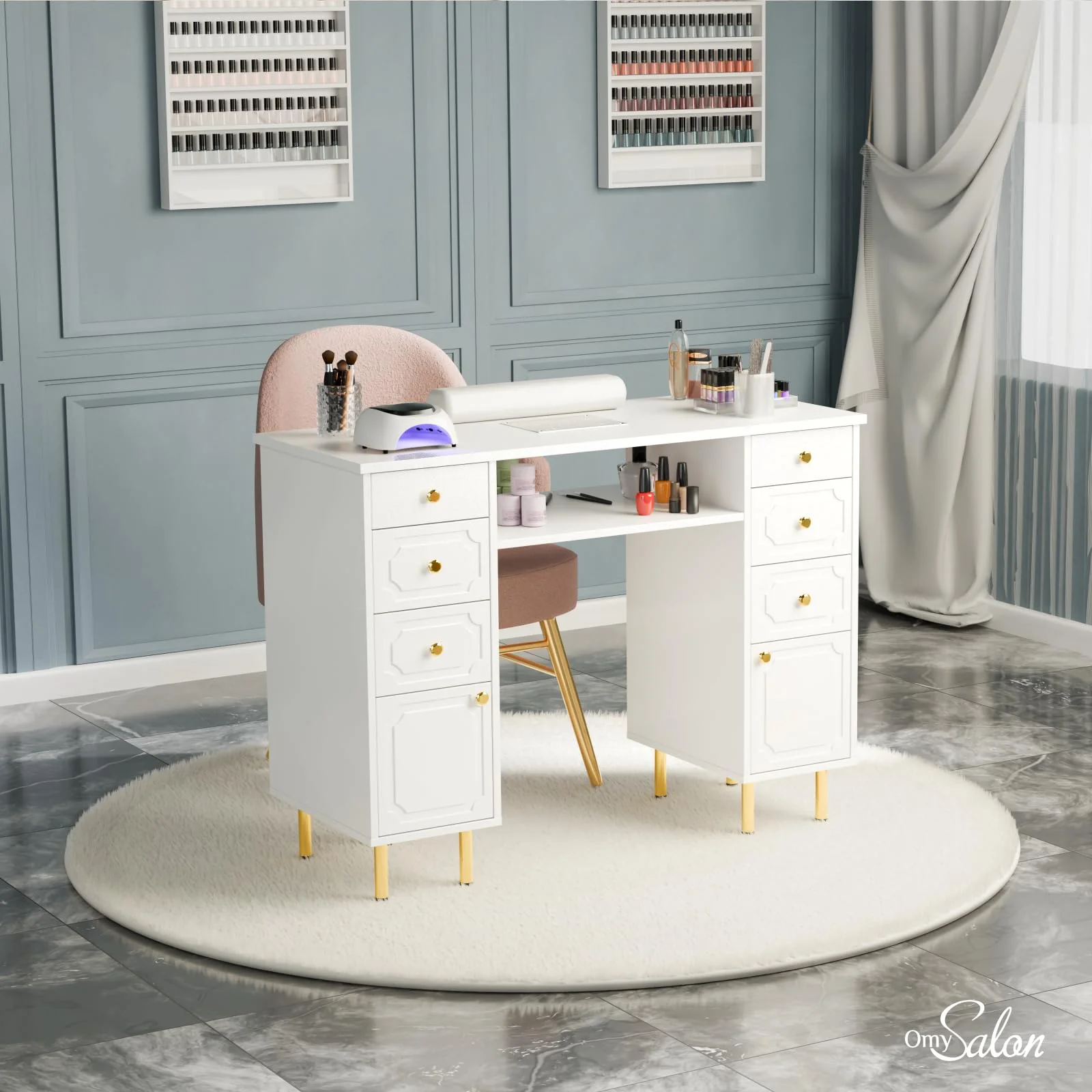 OmySalon MT-FORMED Nail Manicure Table w/Electric Dust Collector & Wrist Rest - Image 9