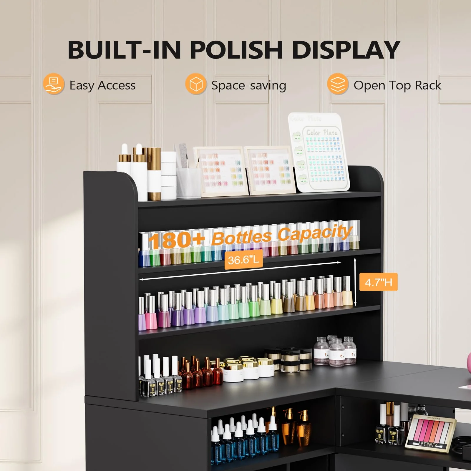 OmySalon MT-LS 52" L Shaped Nail Manicure Table w/Polish Display Rack & Electric Dust Collector & Wrist Rest - Image 11