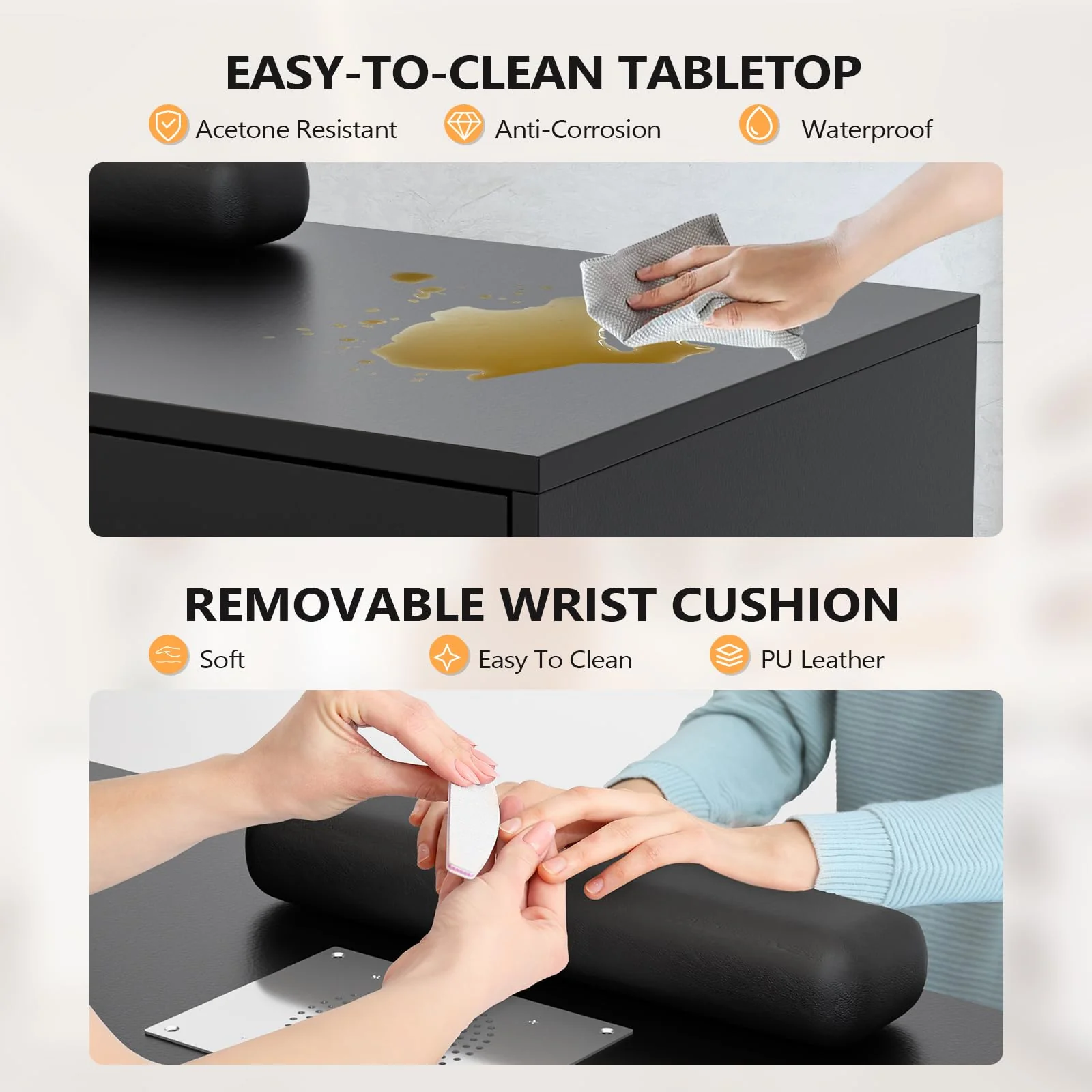 OmySalon MT-LS 52" L Shaped Nail Manicure Table w/Polish Display Rack & Electric Dust Collector & Wrist Rest - Image 14