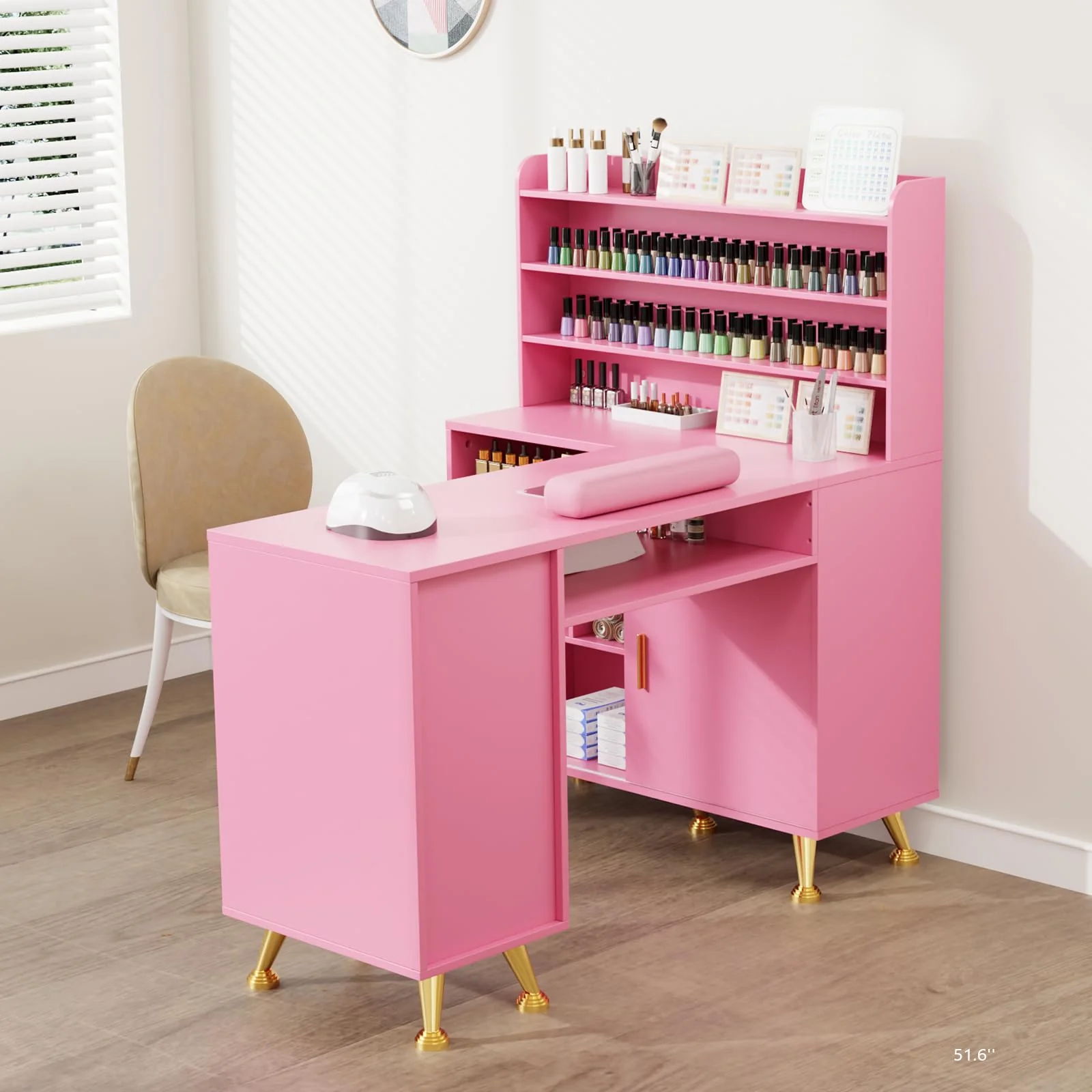 OmySalon MT-LS 52" L Shaped Nail Manicure Table w/Polish Display Rack & Electric Dust Collector & Wrist Rest - Image 16