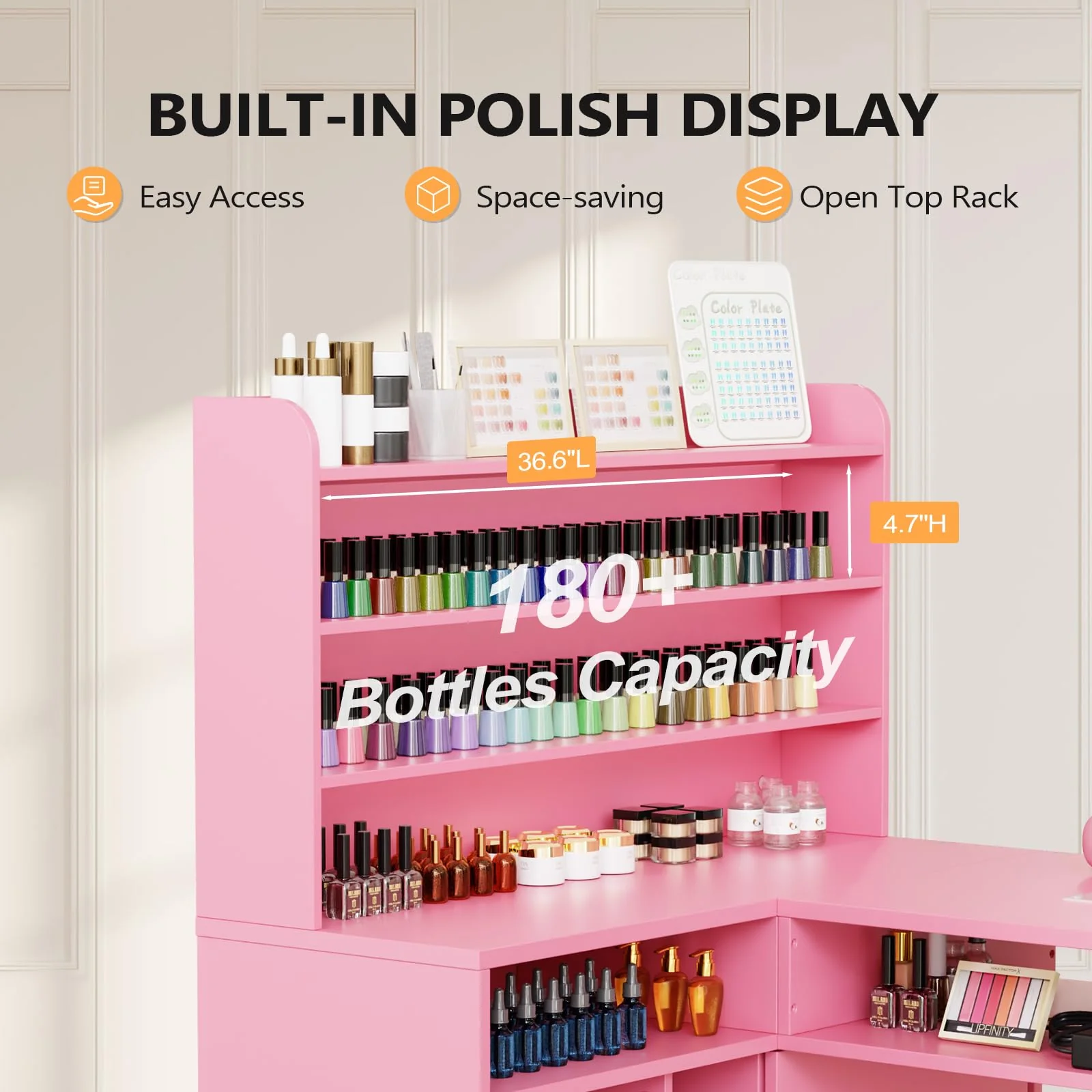 OmySalon MT-LS 52" L Shaped Nail Manicure Table w/Polish Display Rack & Electric Dust Collector & Wrist Rest - Image 18