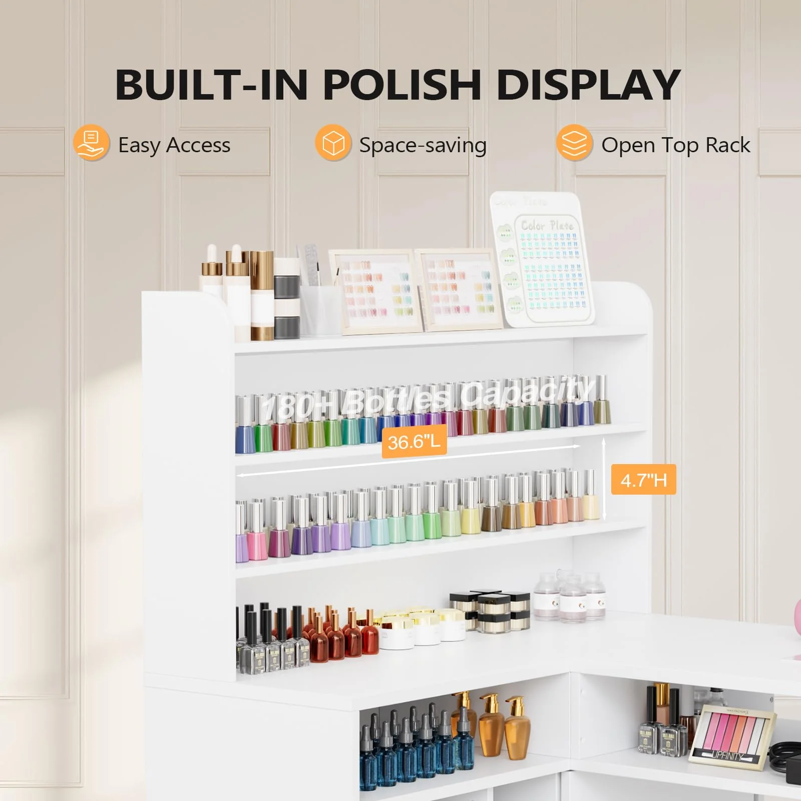 OmySalon MT-LS 52" L Shaped Nail Manicure Table w/Polish Display Rack & Electric Dust Collector & Wrist Rest - Image 4