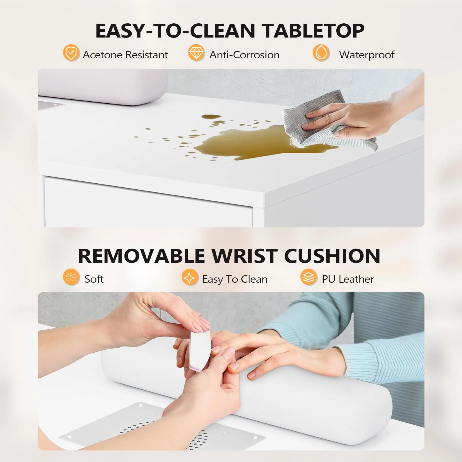 OmySalon MT-LS 52" L Shaped Nail Manicure Table w/Polish Display Rack & Electric Dust Collector & Wrist Rest - Image 7