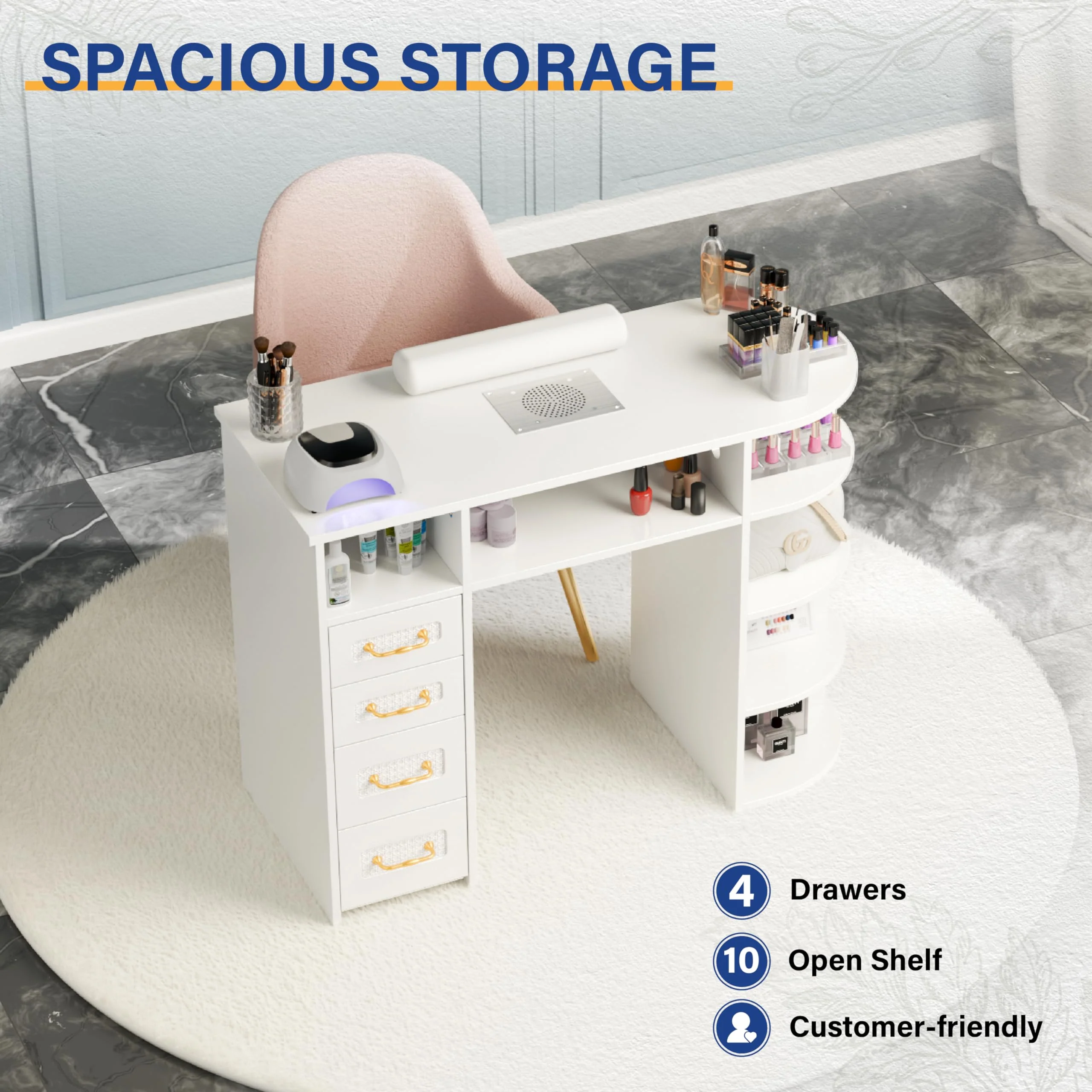 OmySalon MT Rattan Nail Manicure Table with Display Storage, Electric Dust Collector & Wrist Rest - Image 12