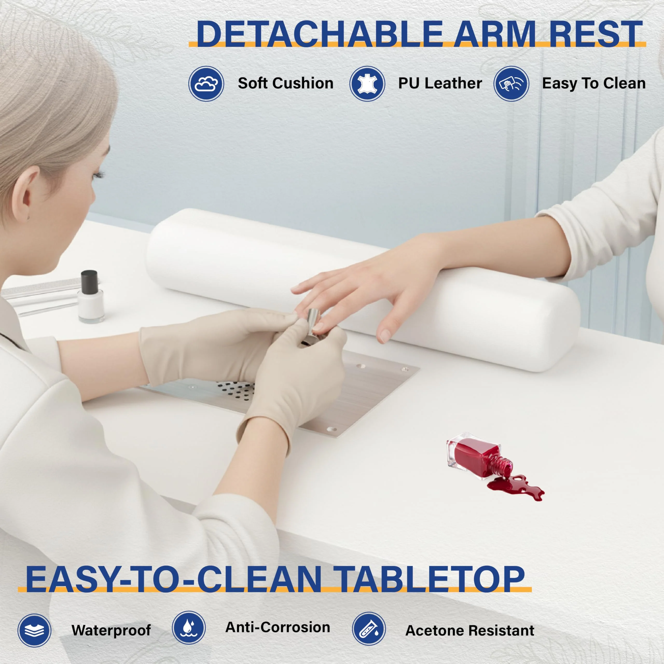 OmySalon MT Rattan Nail Manicure Table with Display Storage, Electric Dust Collector & Wrist Rest - Image 13