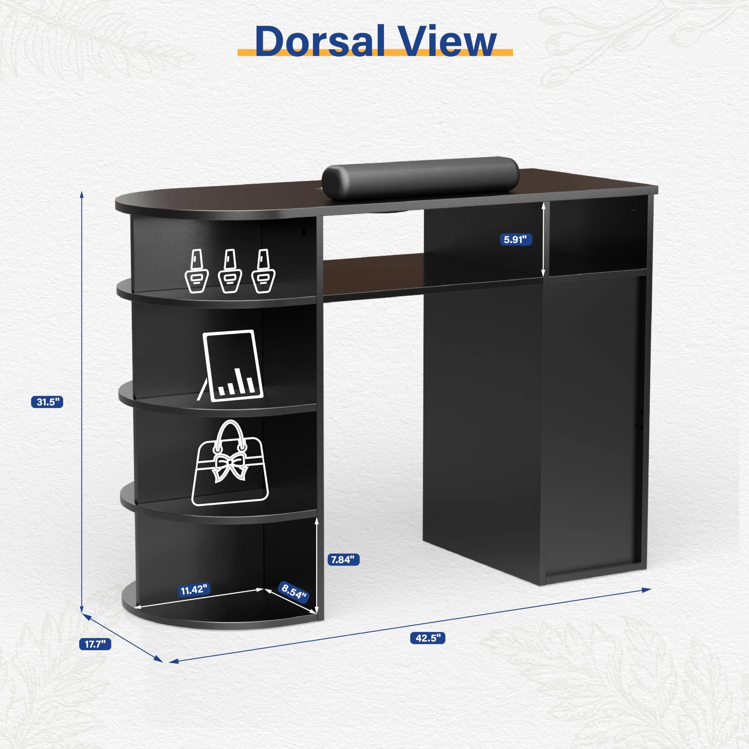 OmySalon MT Rattan Nail Manicure Table with Display Storage, Electric Dust Collector & Wrist Rest - Image 3