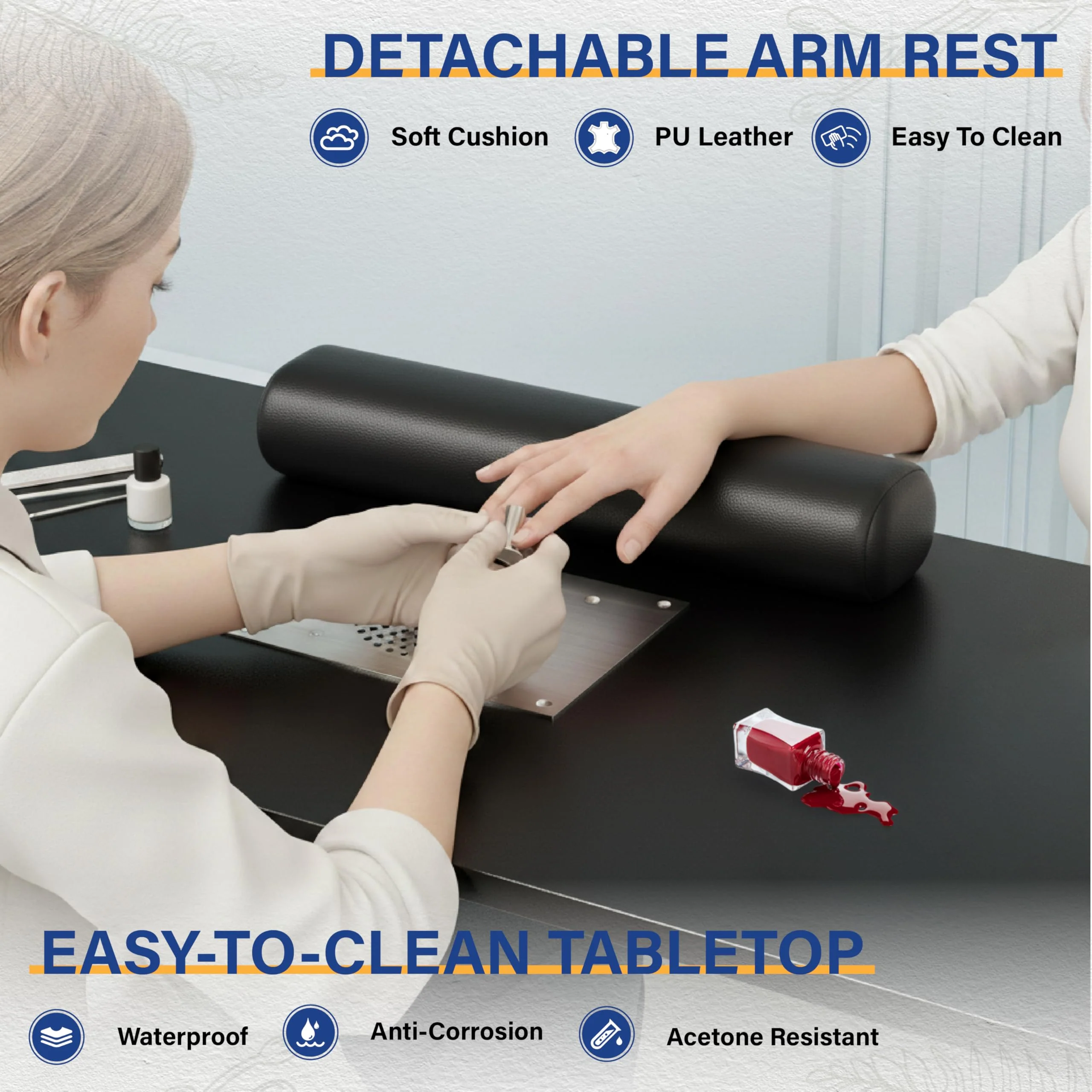 OmySalon MT Rattan Nail Manicure Table with Display Storage, Electric Dust Collector & Wrist Rest - Image 6