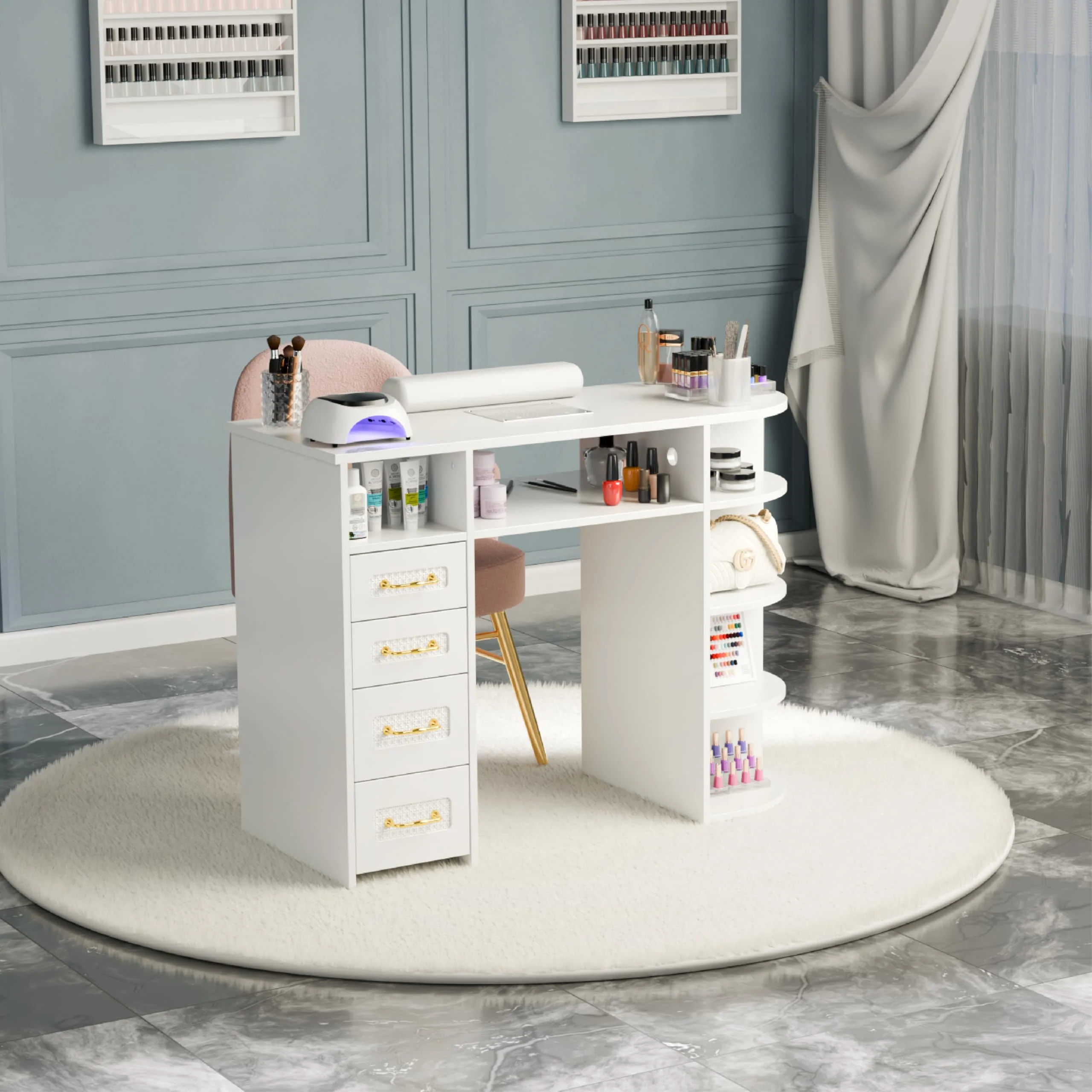 OmySalon MT Rattan Nail Manicure Table with Display Storage, Electric Dust Collector & Wrist Rest - Image 9