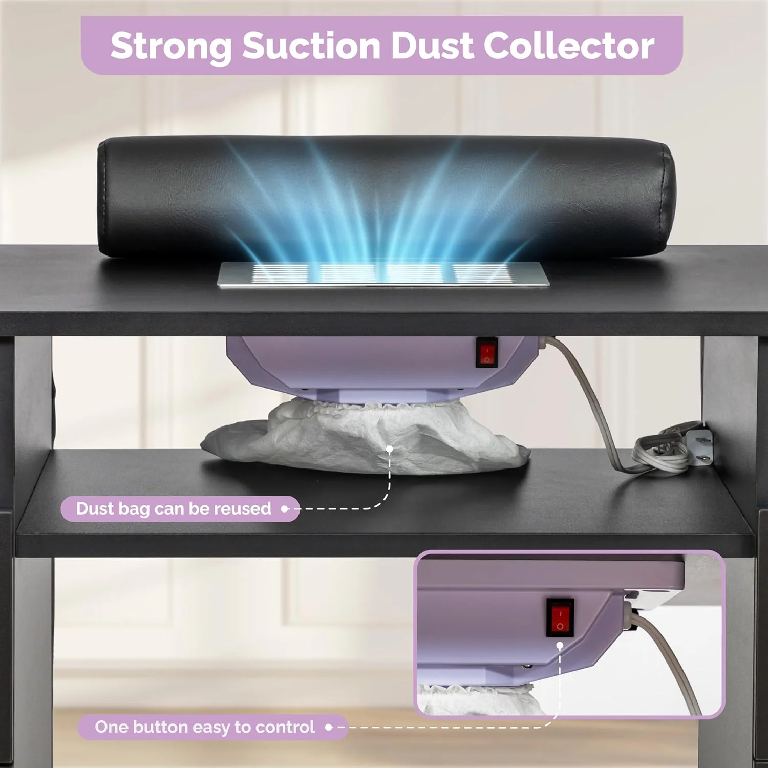 OmySalon MT-SC Nail Manicure Table w/Electric Dust Collector & Wrist Rest & Diamond Decoration - Image 12