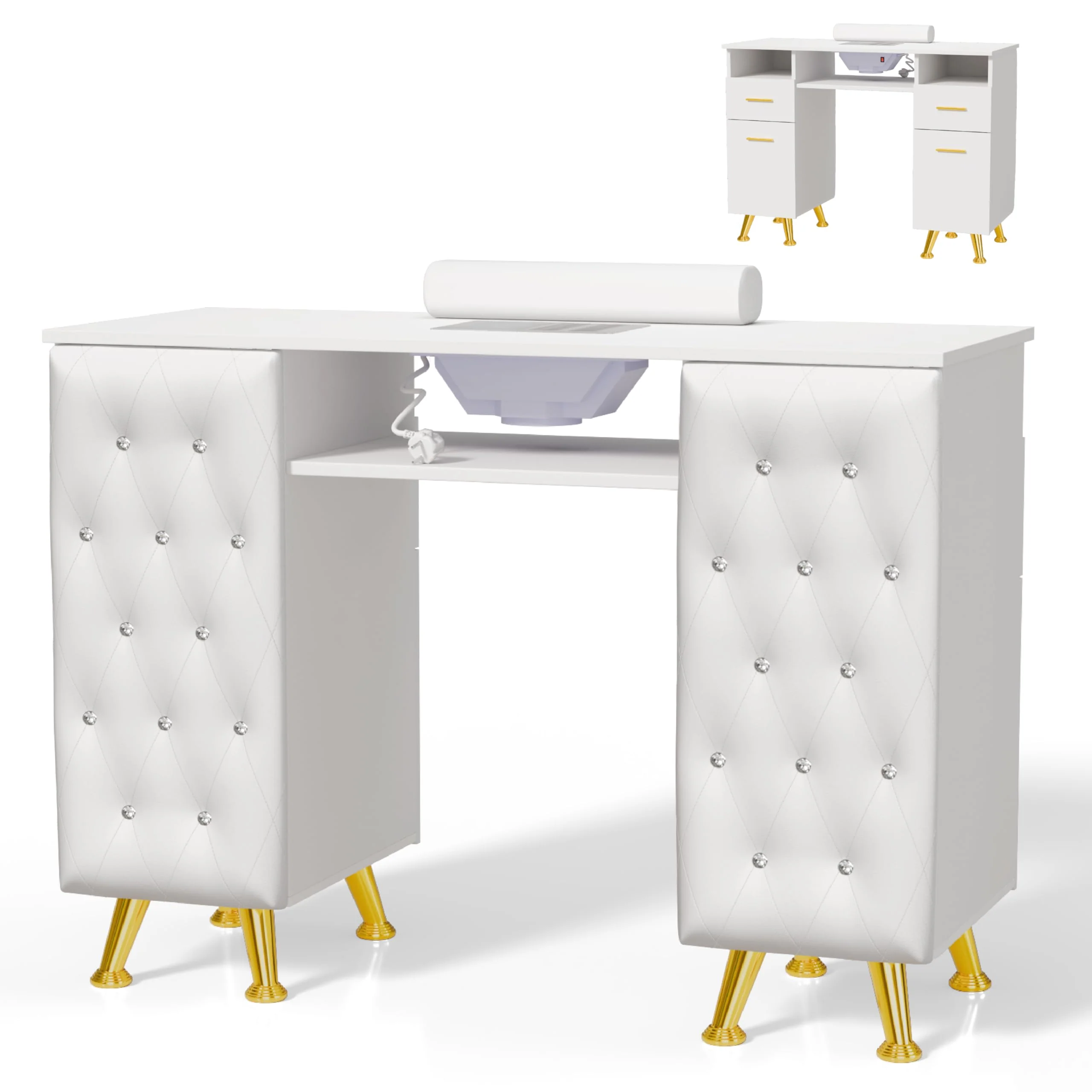 OmySalon MT-SC Nail Manicure Table w/Electric Dust Collector & Wrist Rest & Diamond Decoration - Image 15