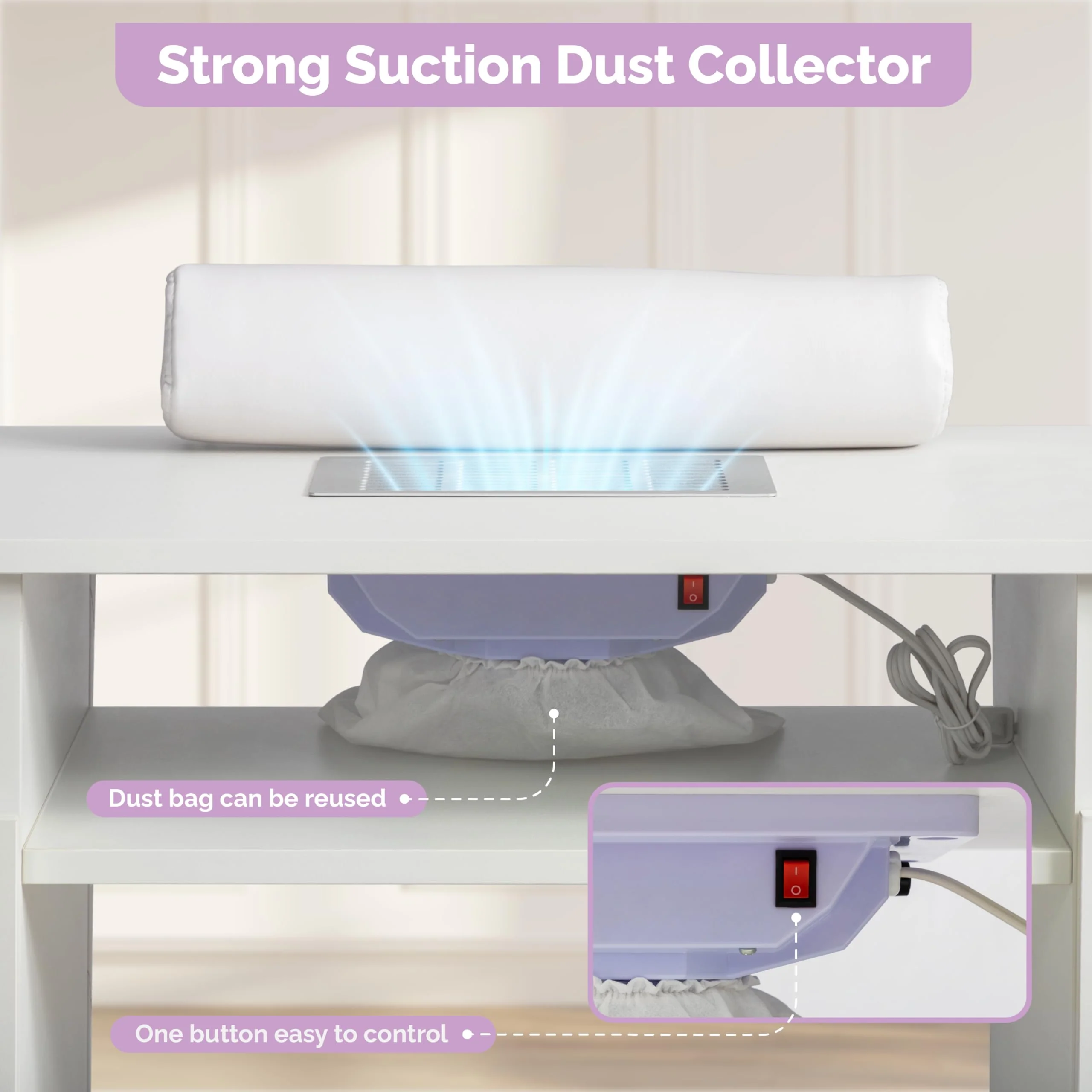 OmySalon MT-SC Nail Manicure Table w/Electric Dust Collector & Wrist Rest & Diamond Decoration - Image 19