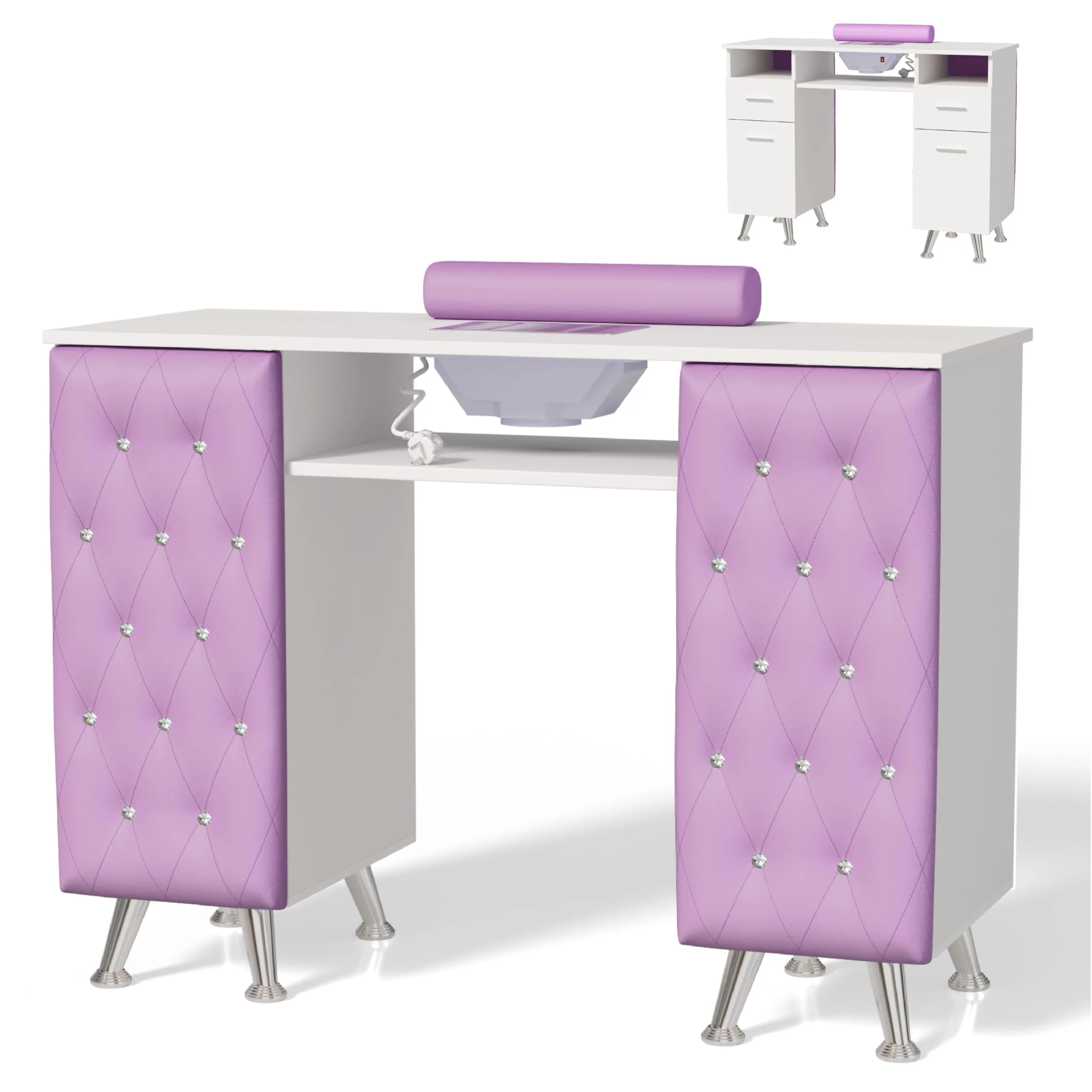 OmySalon MT-SC Nail Manicure Table w/Electric Dust Collector & Wrist Rest & Diamond Decoration - Image 22