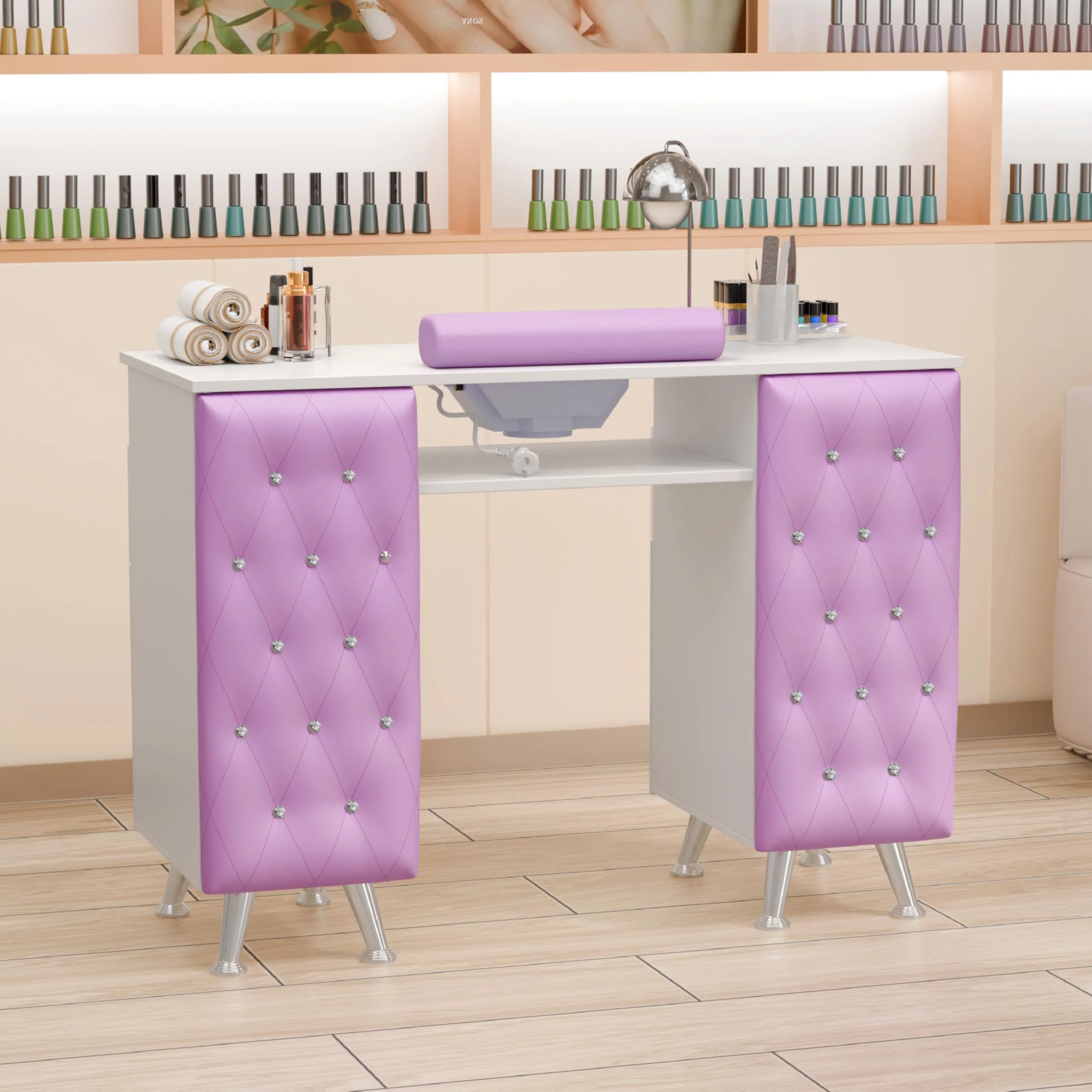 OmySalon MT-SC Nail Manicure Table w/Electric Dust Collector & Wrist Rest & Diamond Decoration - Image 23