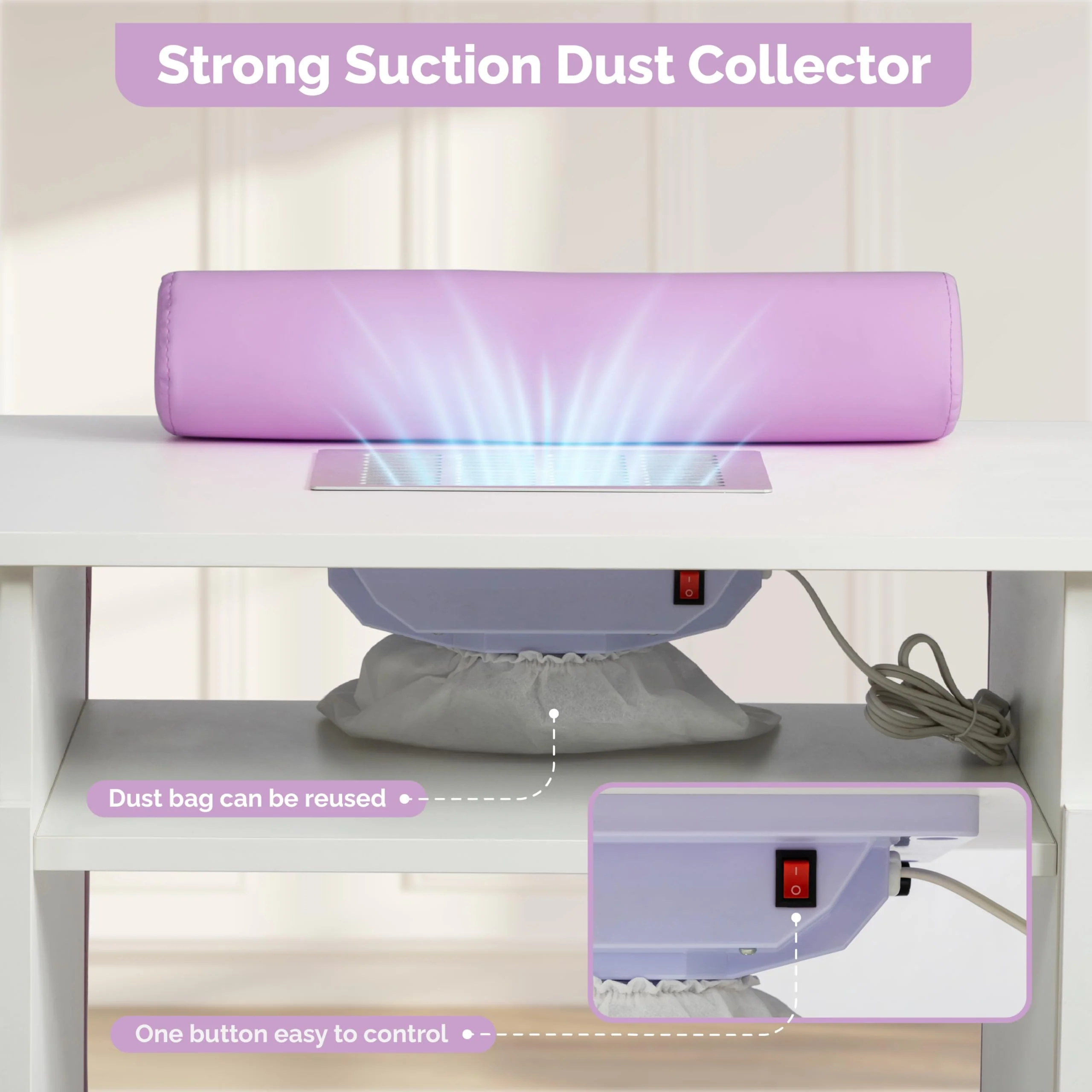 OmySalon MT-SC Nail Manicure Table w/Electric Dust Collector & Wrist Rest & Diamond Decoration - Image 26