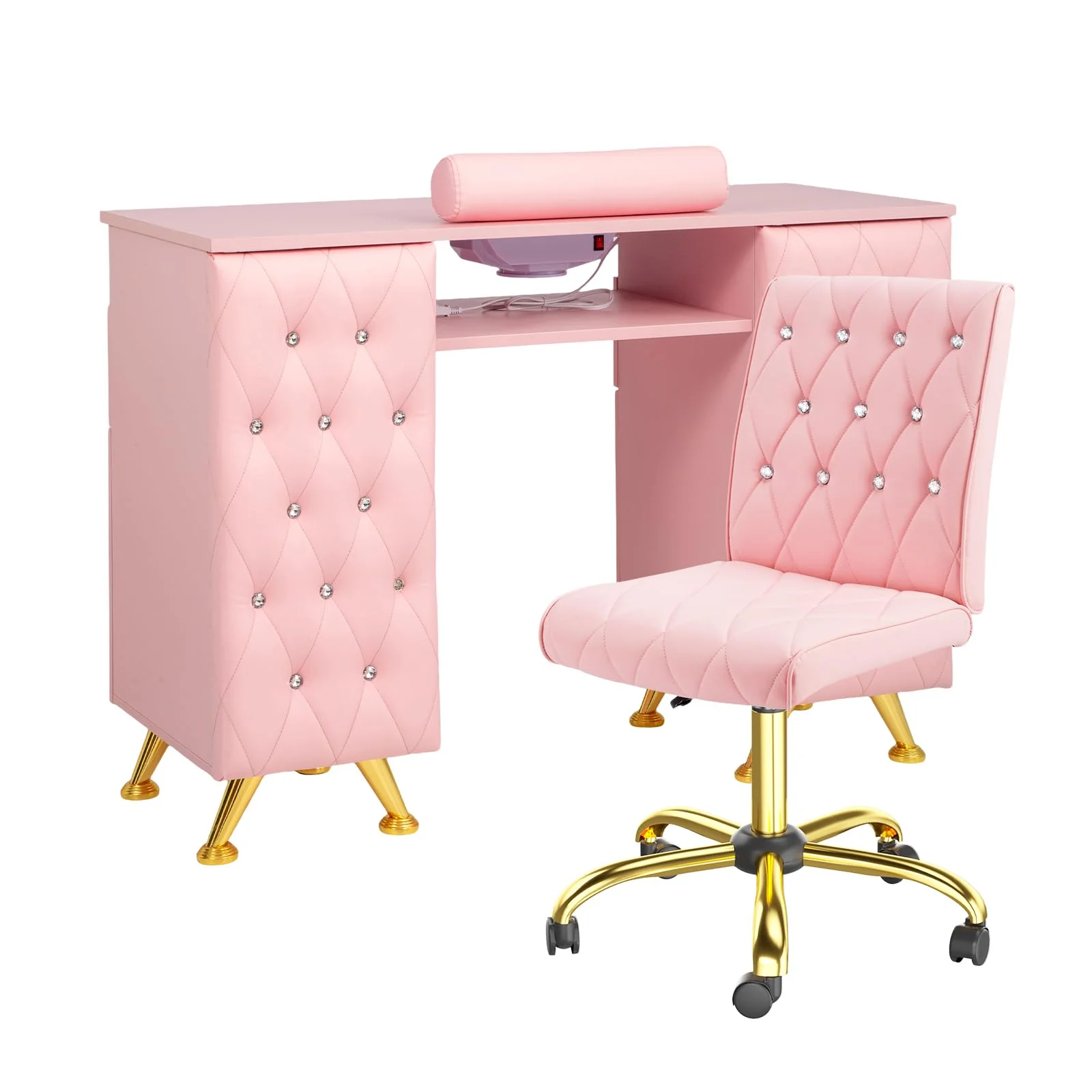 OmySalon MT-SC Nail Manicure Table w/Electric Dust Collector & Wrist Rest & Diamond Decoration - Image 29