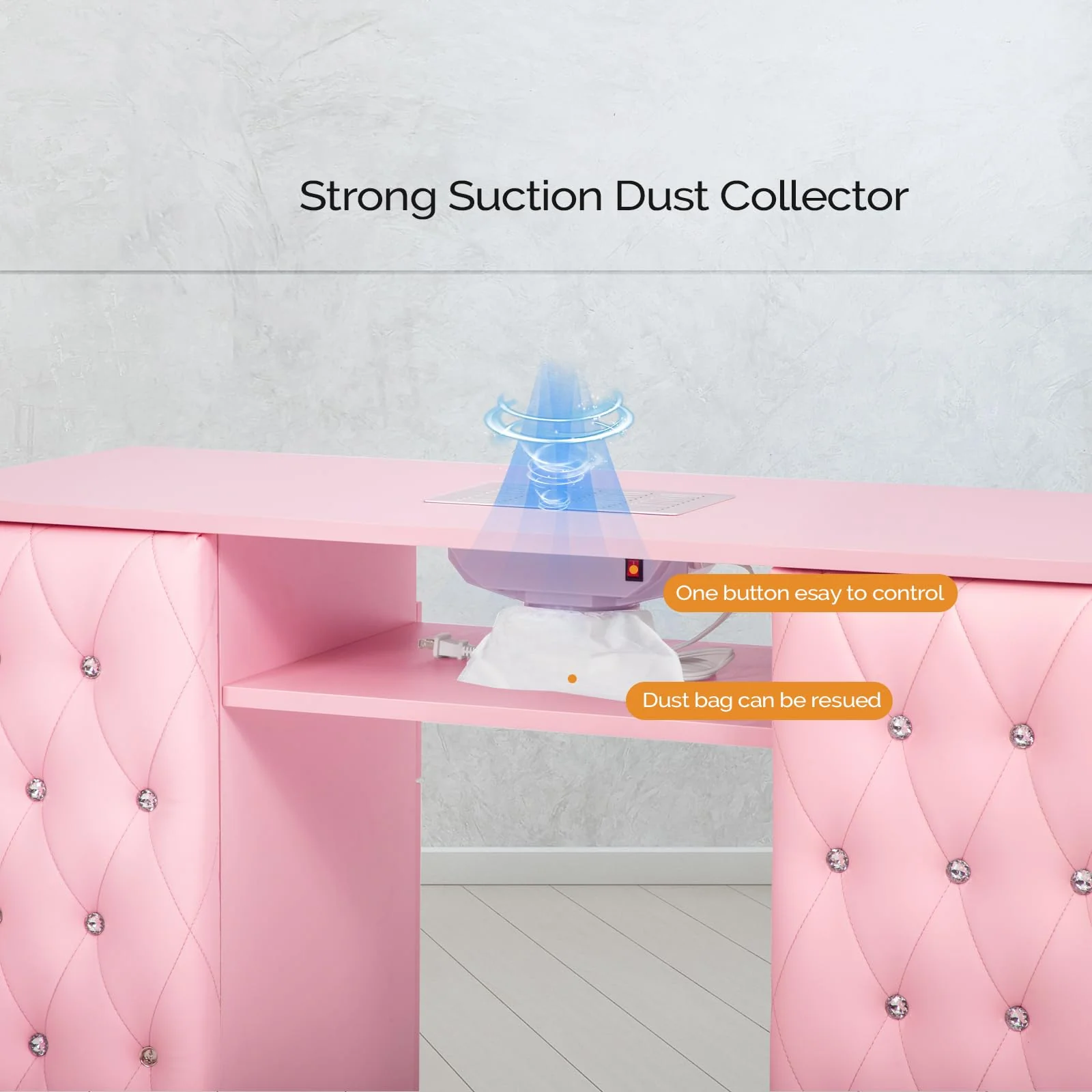 OmySalon MT-SC Nail Manicure Table w/Electric Dust Collector & Wrist Rest & Diamond Decoration - Image 3