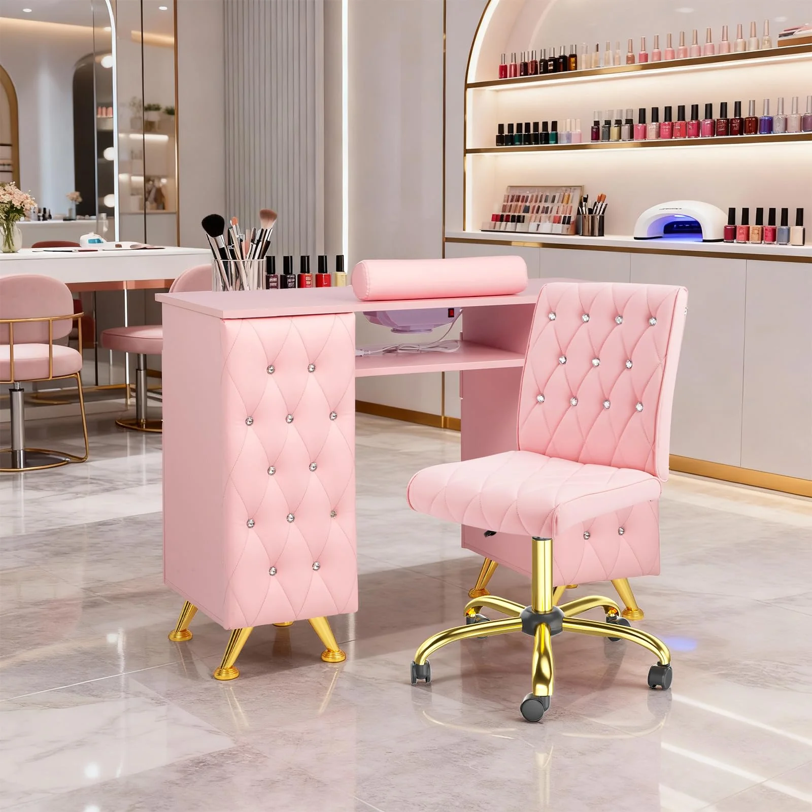 OmySalon MT-SC Nail Manicure Table w/Electric Dust Collector & Wrist Rest & Diamond Decoration - Image 30