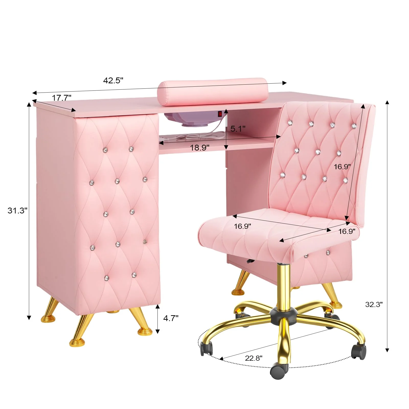 OmySalon MT-SC Nail Manicure Table w/Electric Dust Collector & Wrist Rest & Diamond Decoration - Image 31