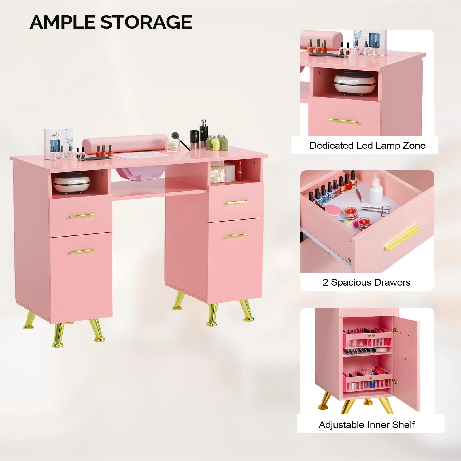 OmySalon MT-SC Nail Manicure Table w/Electric Dust Collector & Wrist Rest & Diamond Decoration - Image 33