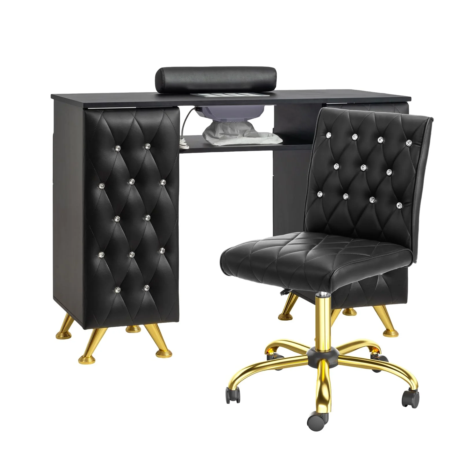 OmySalon MT-SC Nail Manicure Table w/Electric Dust Collector & Wrist Rest & Diamond Decoration - Image 36
